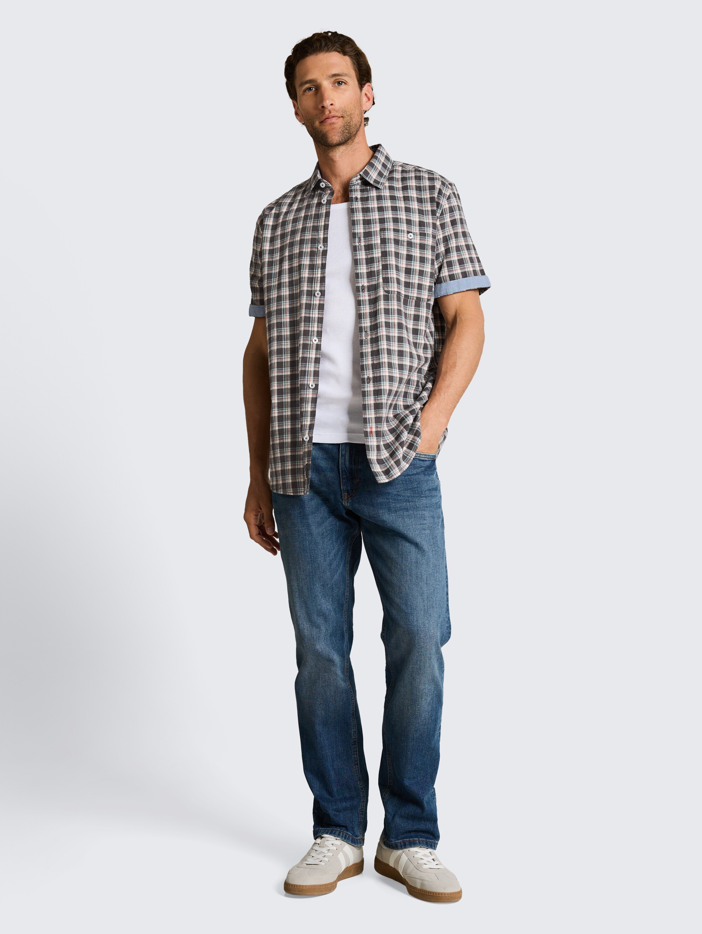 Regular fit overhemd met korte mouwen en ruitjesmotief - grey_white_check - 