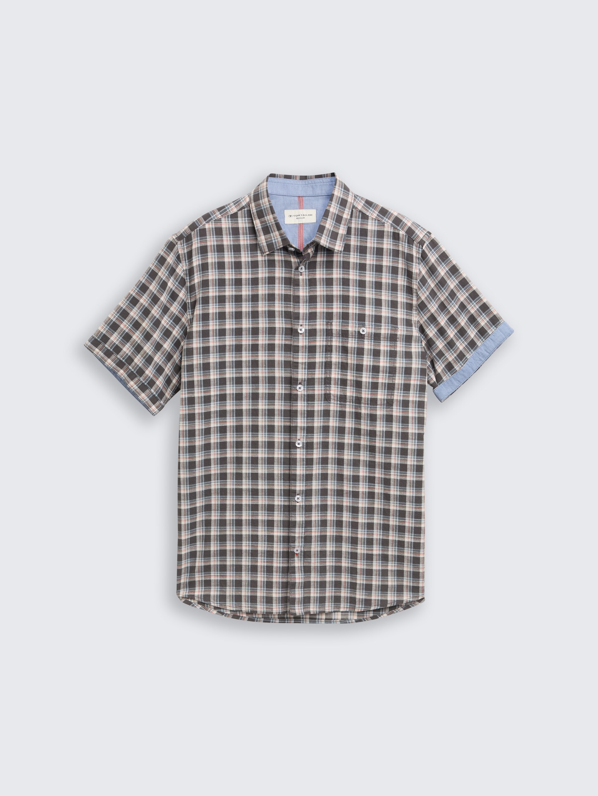 Regular fit overhemd met korte mouwen en ruitjesmotief - grey white check - Product vooraanzicht