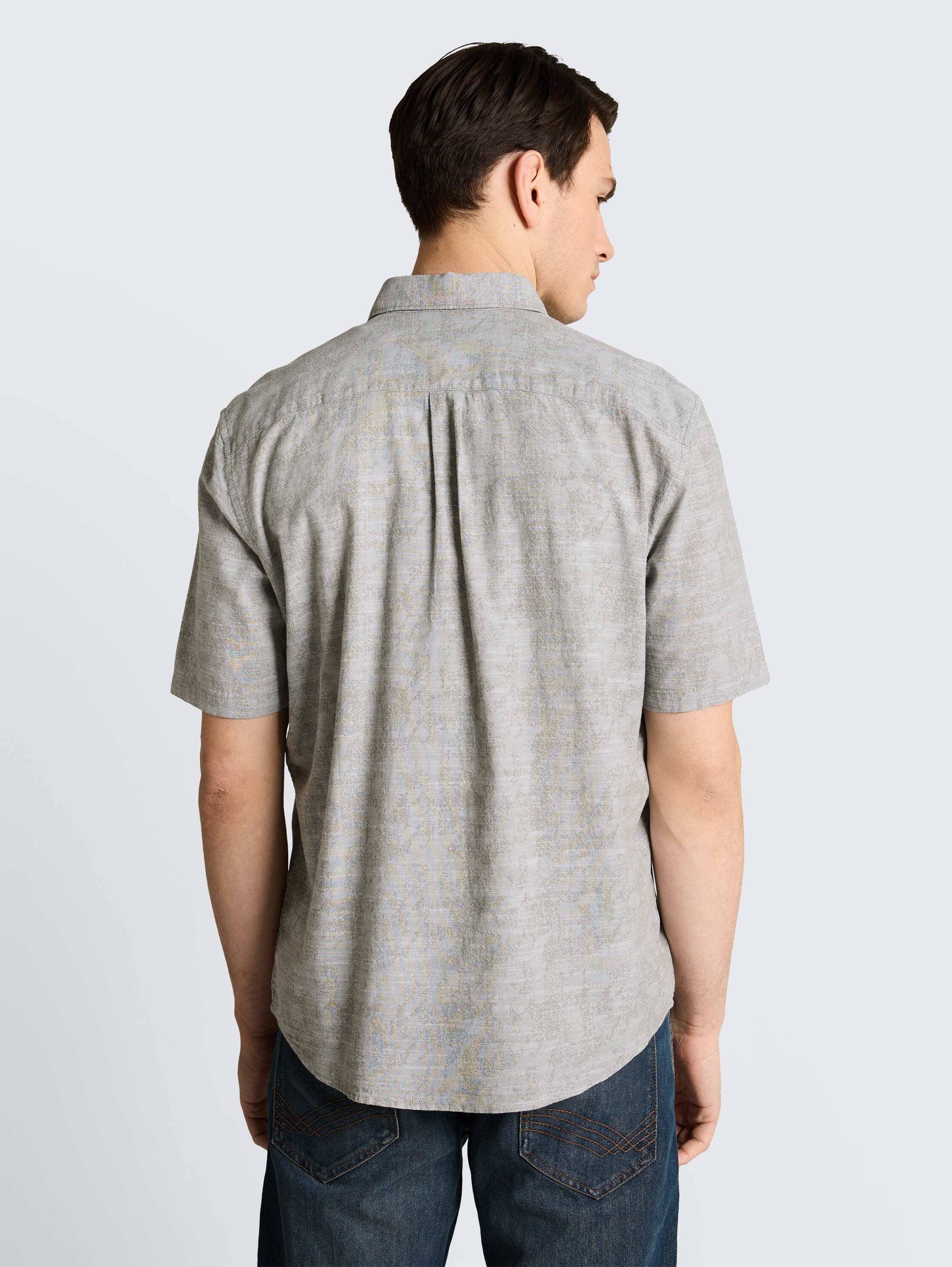 Comfort Fit shirt met korte mouwen en patroon - greyish_olive_tonal_design - 