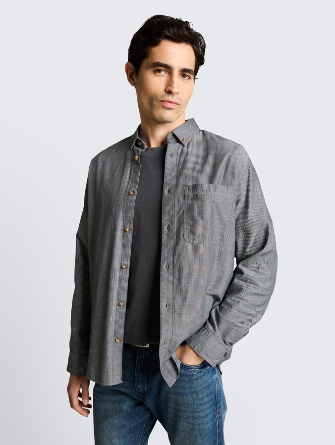Overhemd met regular fit en omgeslagen mouwen door Men, tarmac grey herringbone