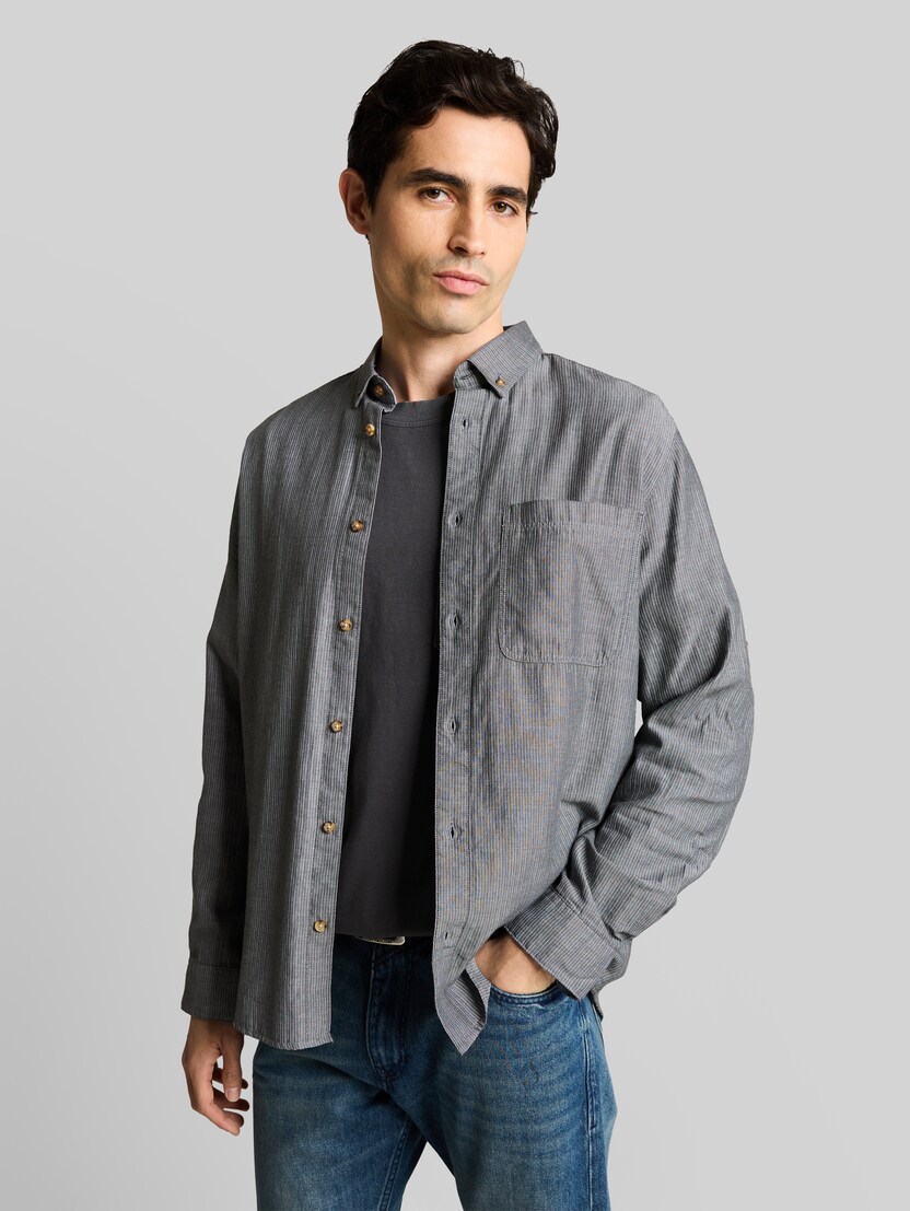 Regular Fit Hemd mit Turn-Up-Funktion von Men, tarmac grey herringbone