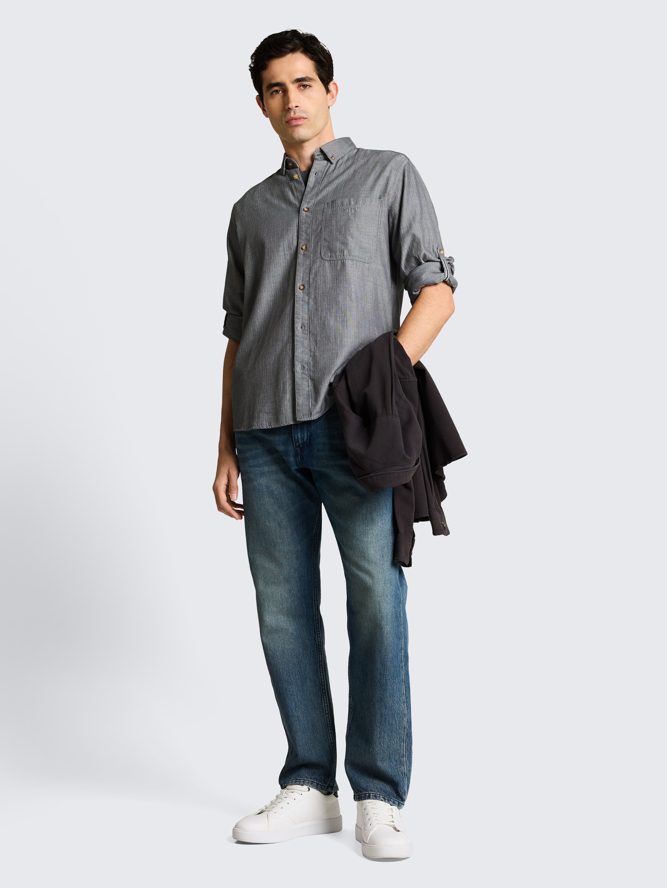 Regular Fit Hemd mit Turn-Up-Funktion - tarmac_grey_herringbone - 