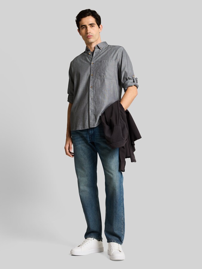 Chemise coupe classique avec fonction de revers par Men, tarmac grey herringbone
