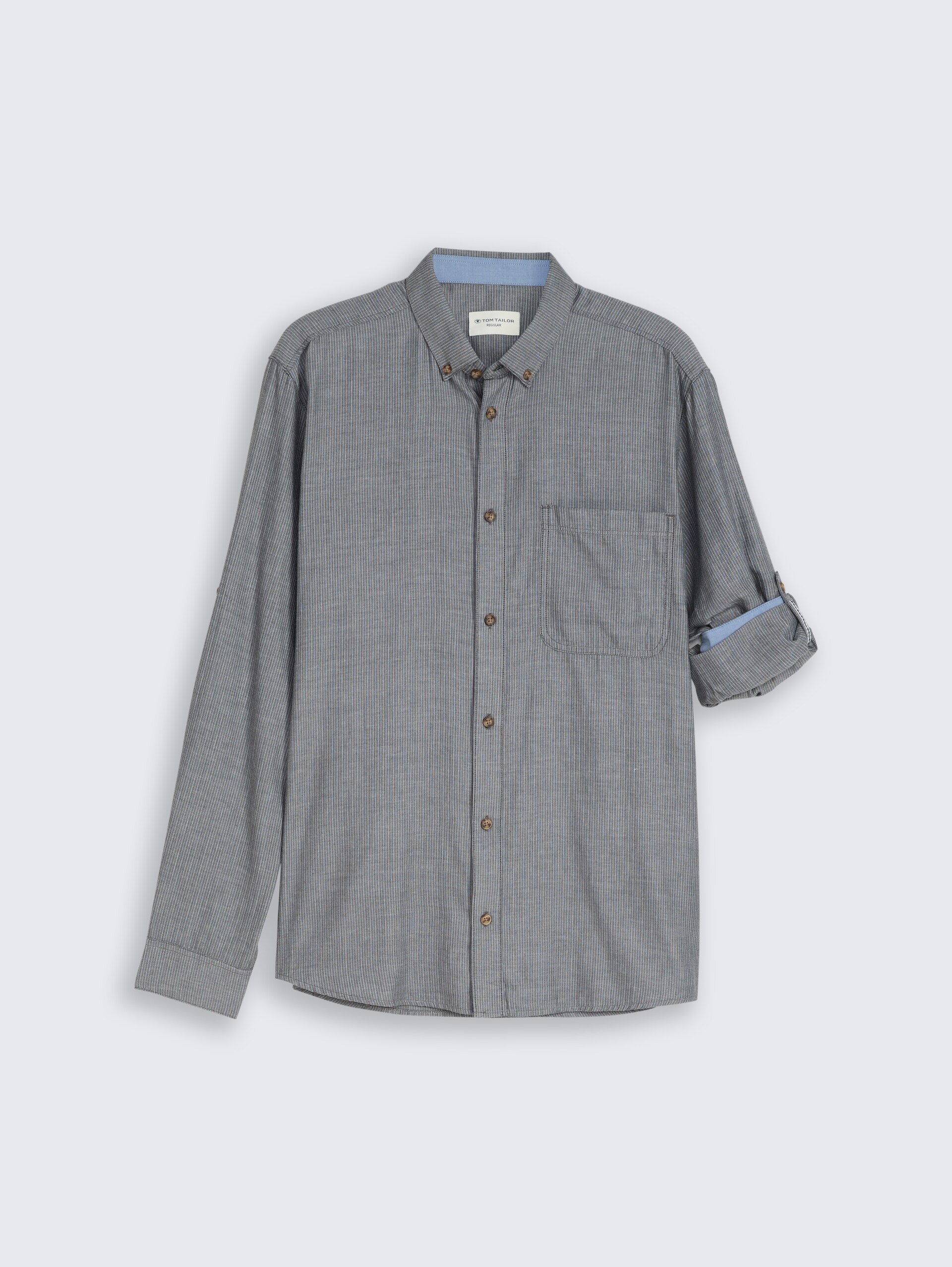 Regular-fit shirt with turn-up feature - tarmac grey herringbone - Front product view