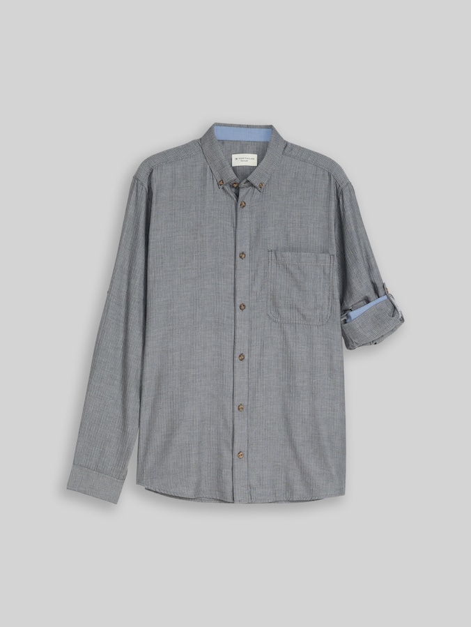 Regular fit shirt with turn-up function by Men, tarmac grey herringbone
