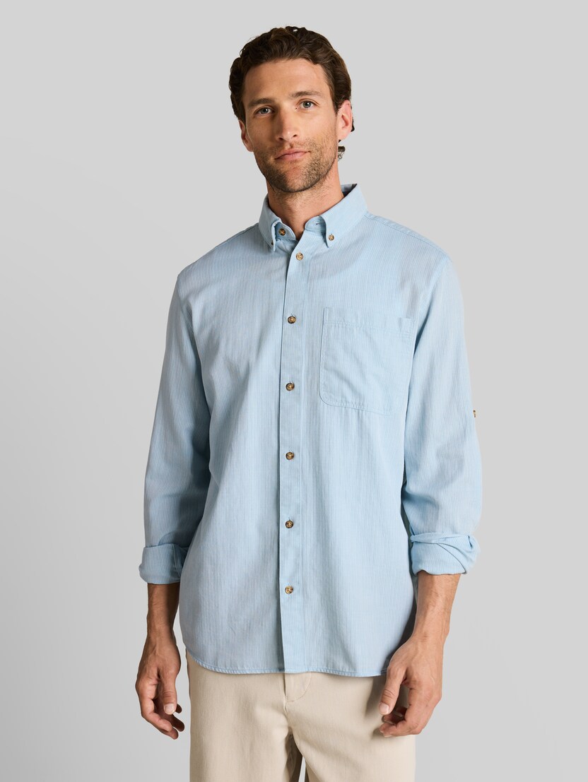 Regular Fit Hemd mit Turn-Up-Funktion von Men, mountain blue herringbone