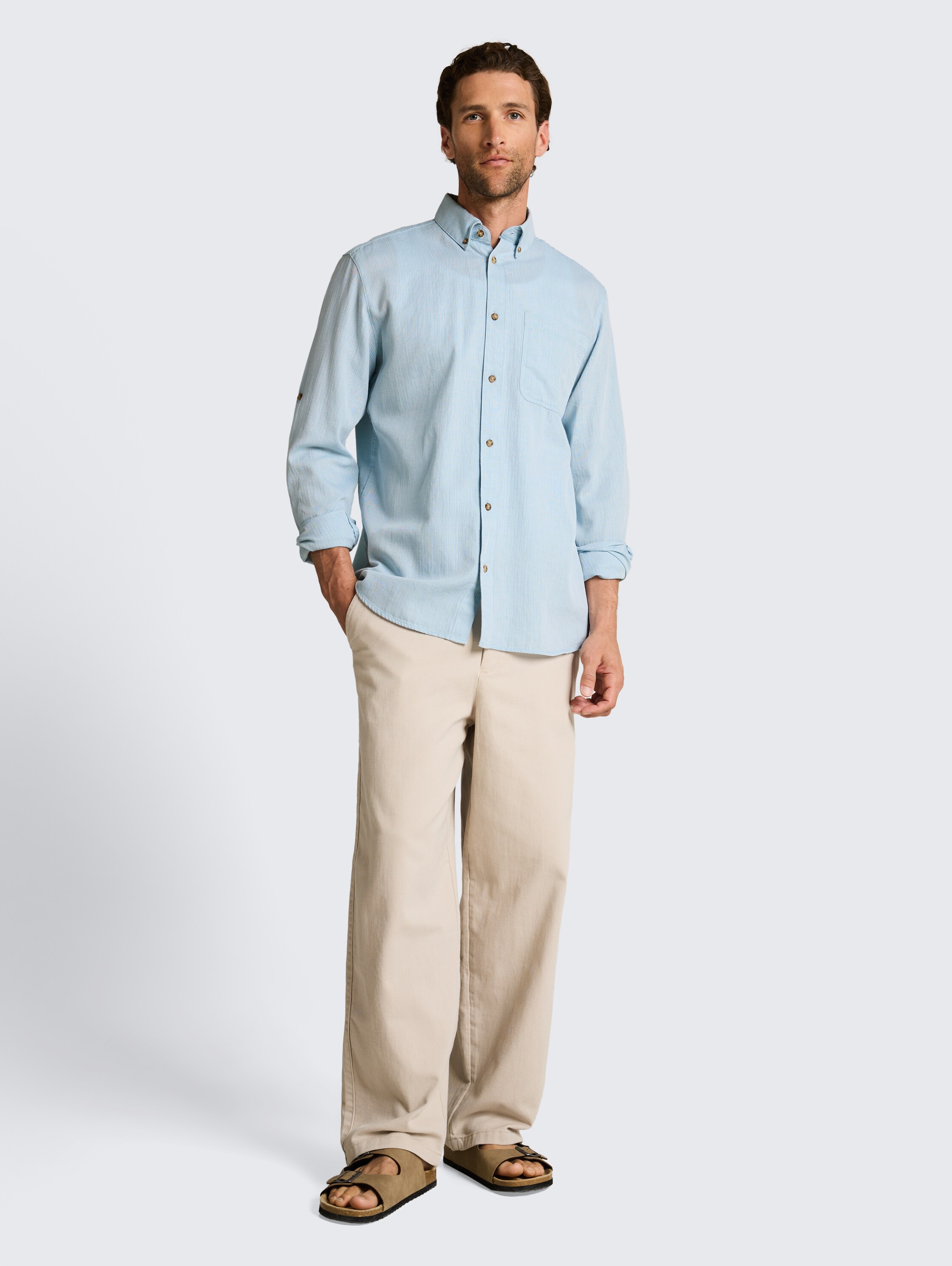 Regular fit overhemd met turn-up-functie - mountain_blue_herringbone - 