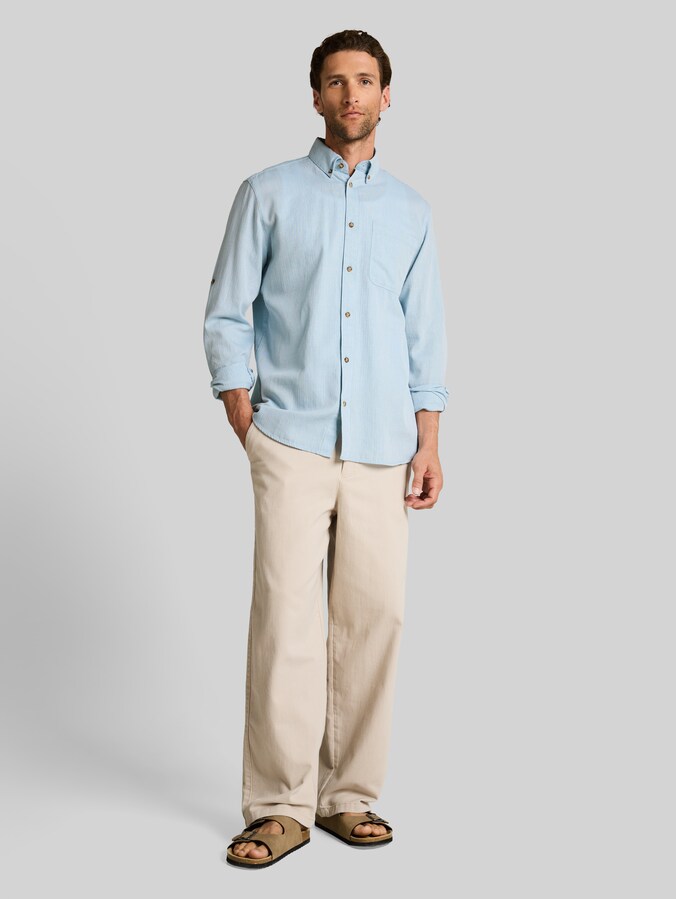 Chemise coupe classique avec fonction de revers par Men, mountain blue herringbone