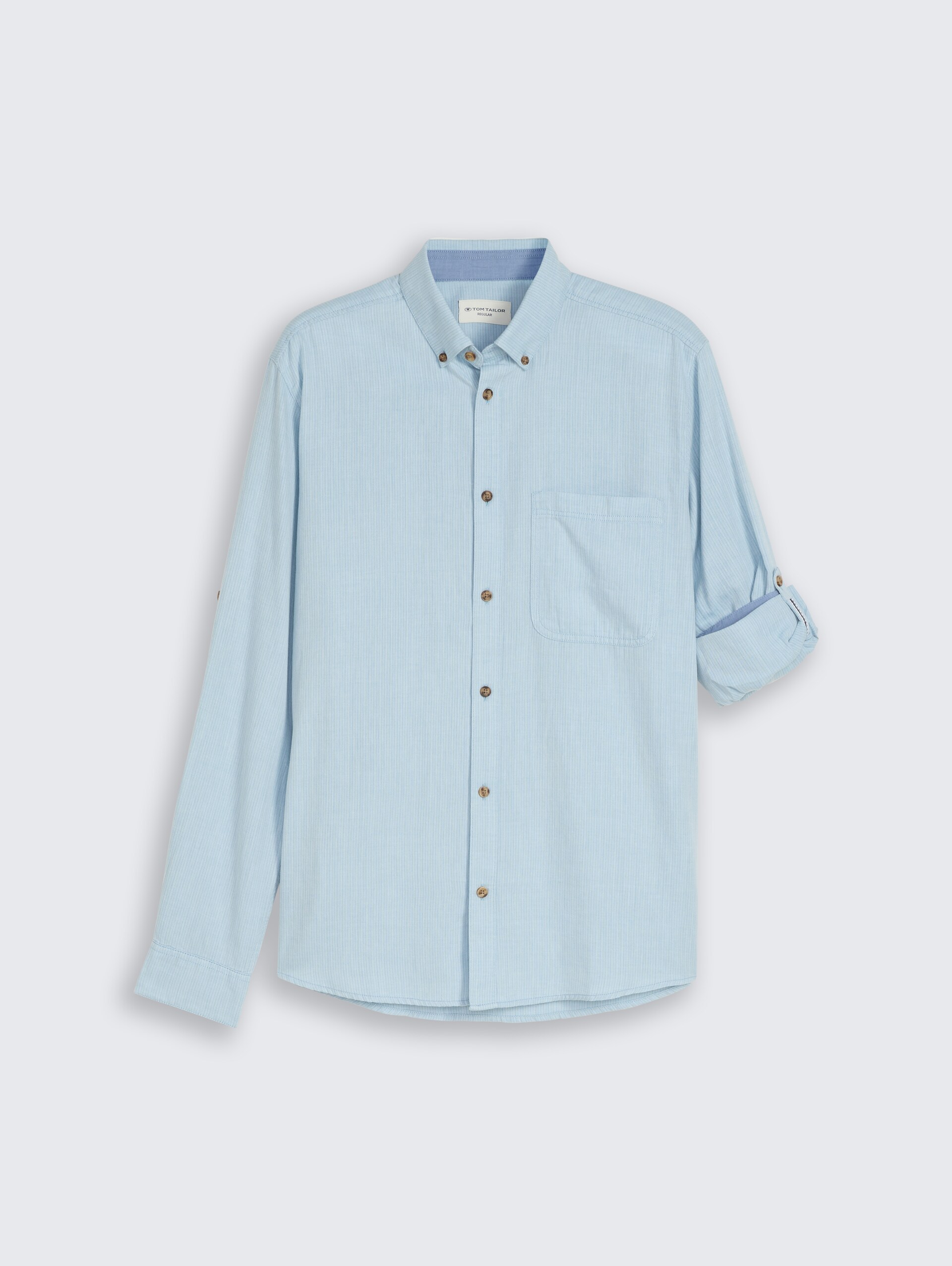 Regular-fit shirt with turn-up feature - mountain blue herringbone - Front product view