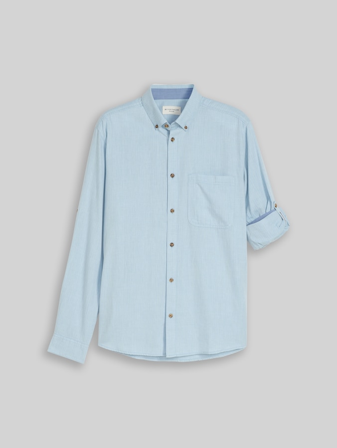 Regular Fit Hemd mit Turn-Up-Funktion von Men, mountain blue herringbone