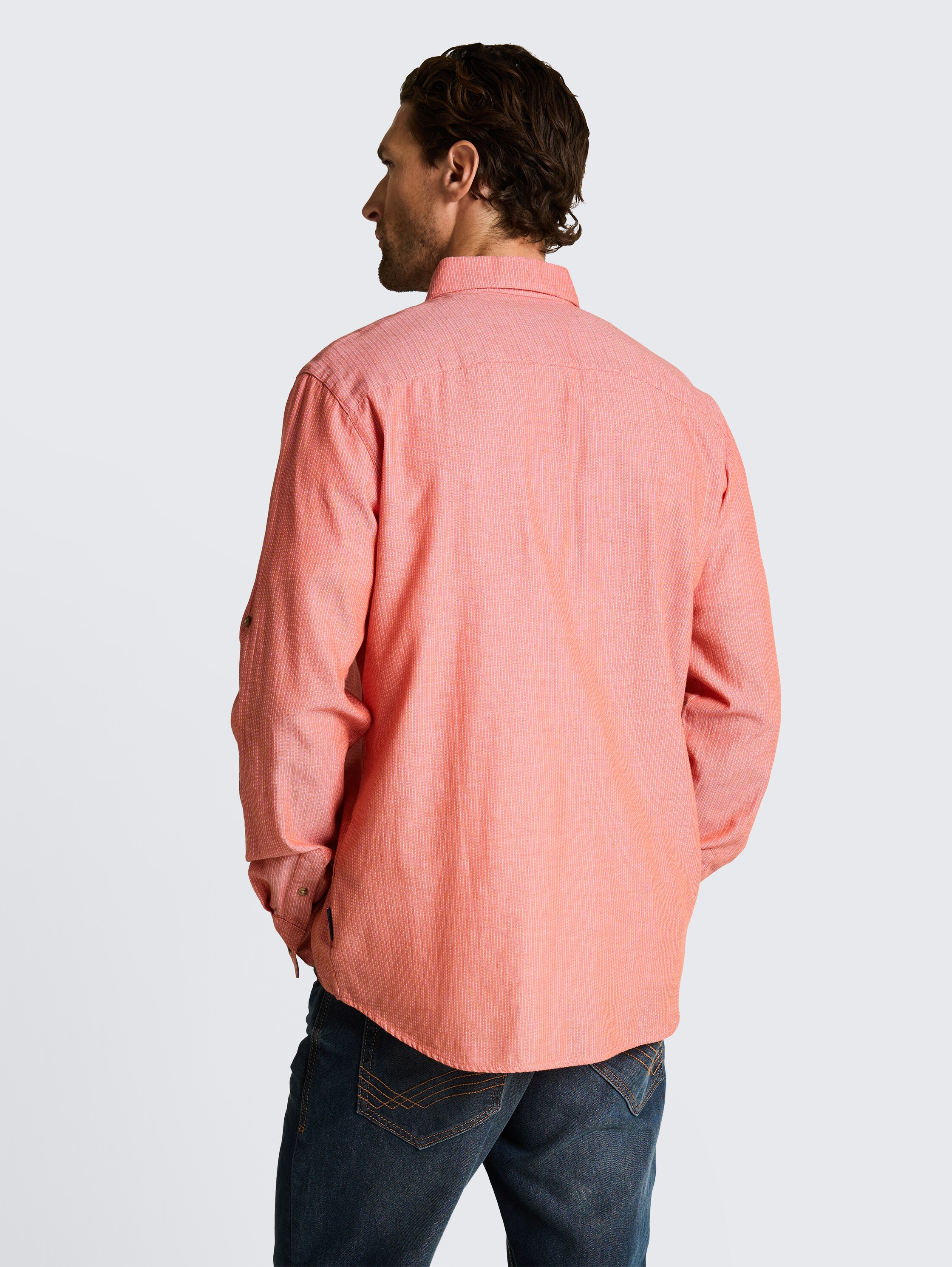 Regular Fit Hemd mit Turn-Up-Funktion - chili_orange_herringbone - 