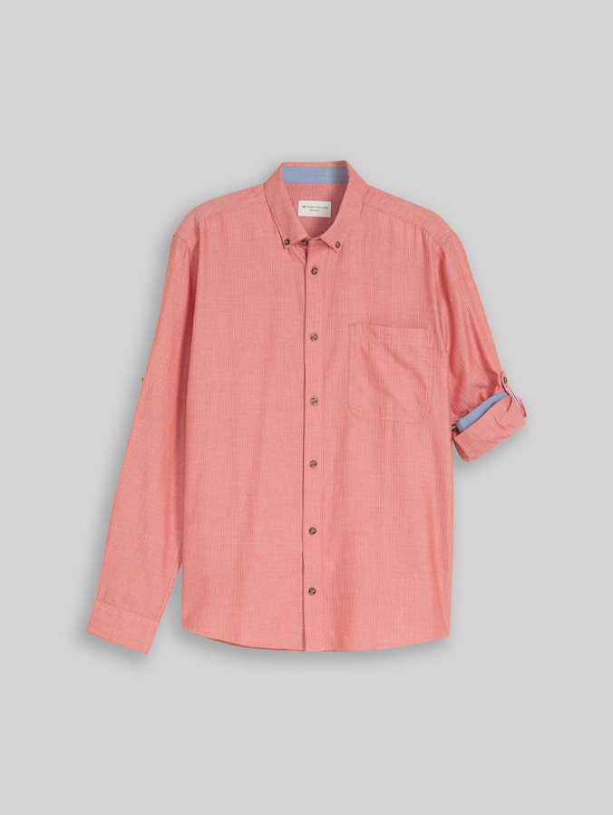 Regular Fit Hemd mit Turn-Up-Funktion von Men, chili orange herringbone