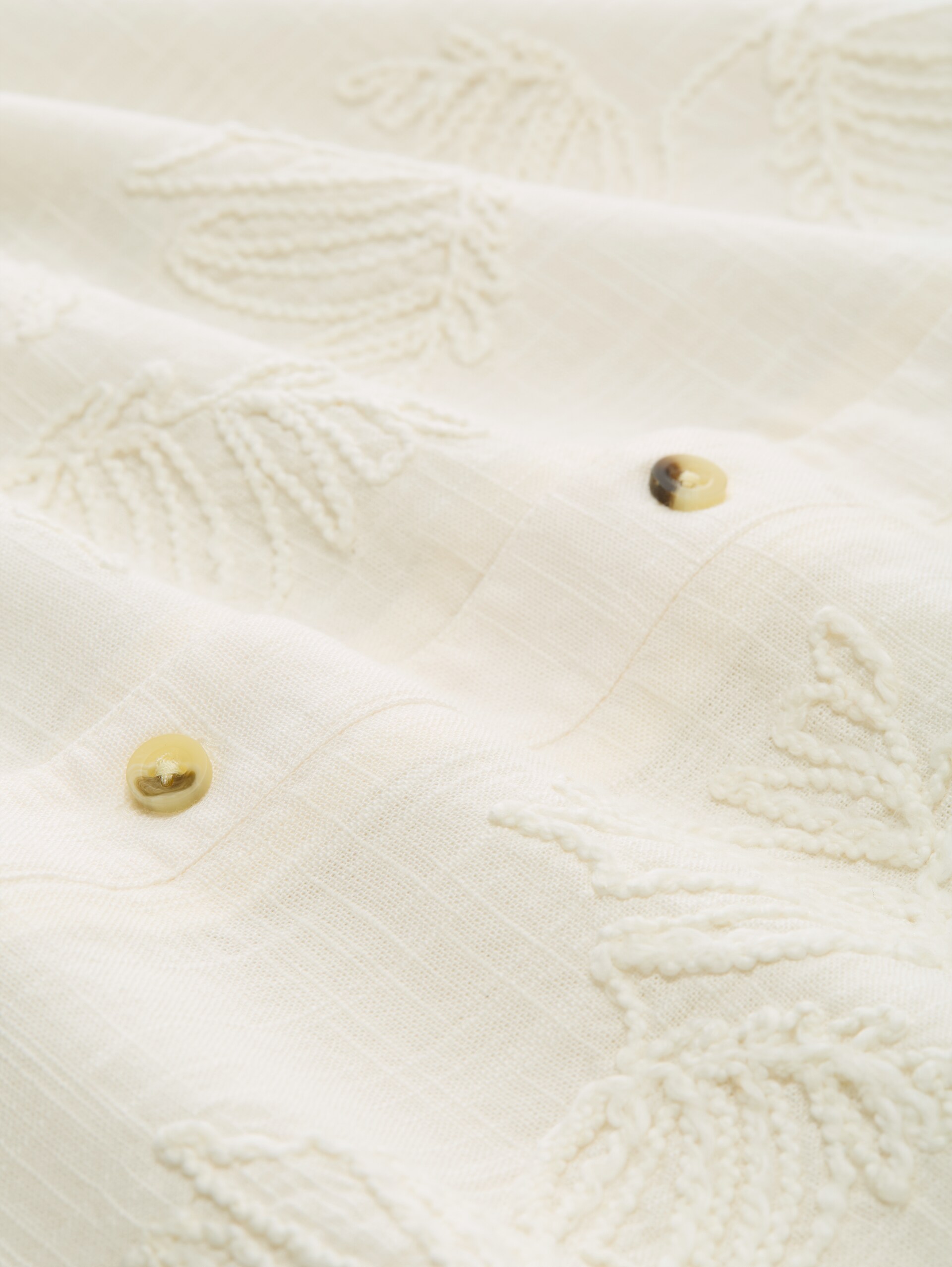 Regular fit overhemd met korte mouwen en borduursel - Gardenia White - Materiaalweergave