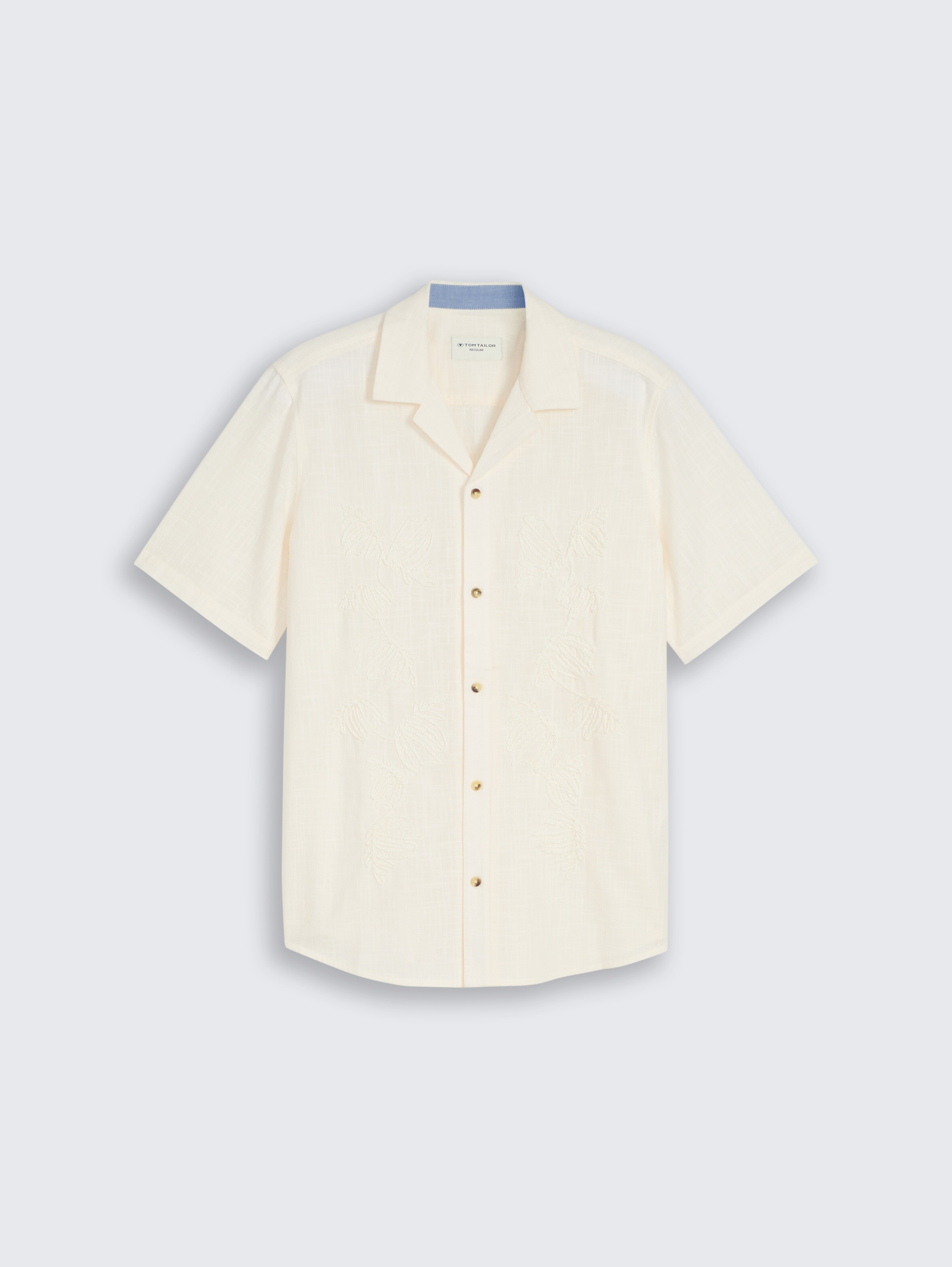 Regular fit short-sleeved shirt with embroidery by Men, Gardenia White