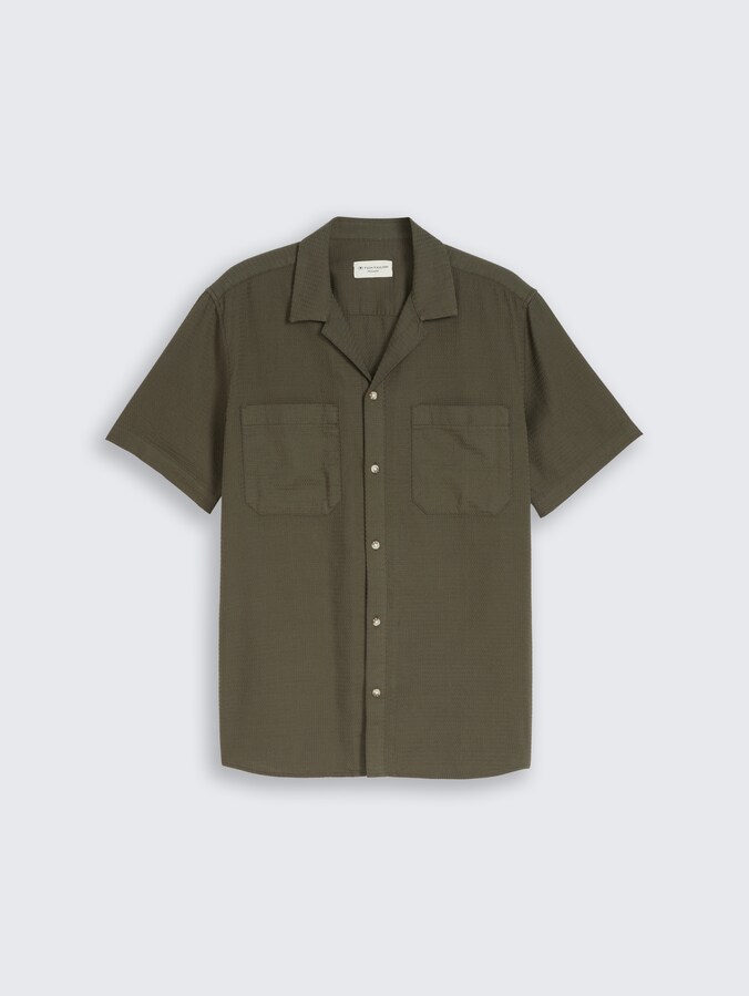 Regular Fit Resort Hemd mit Waffelstruktur von Men, deep leaf green