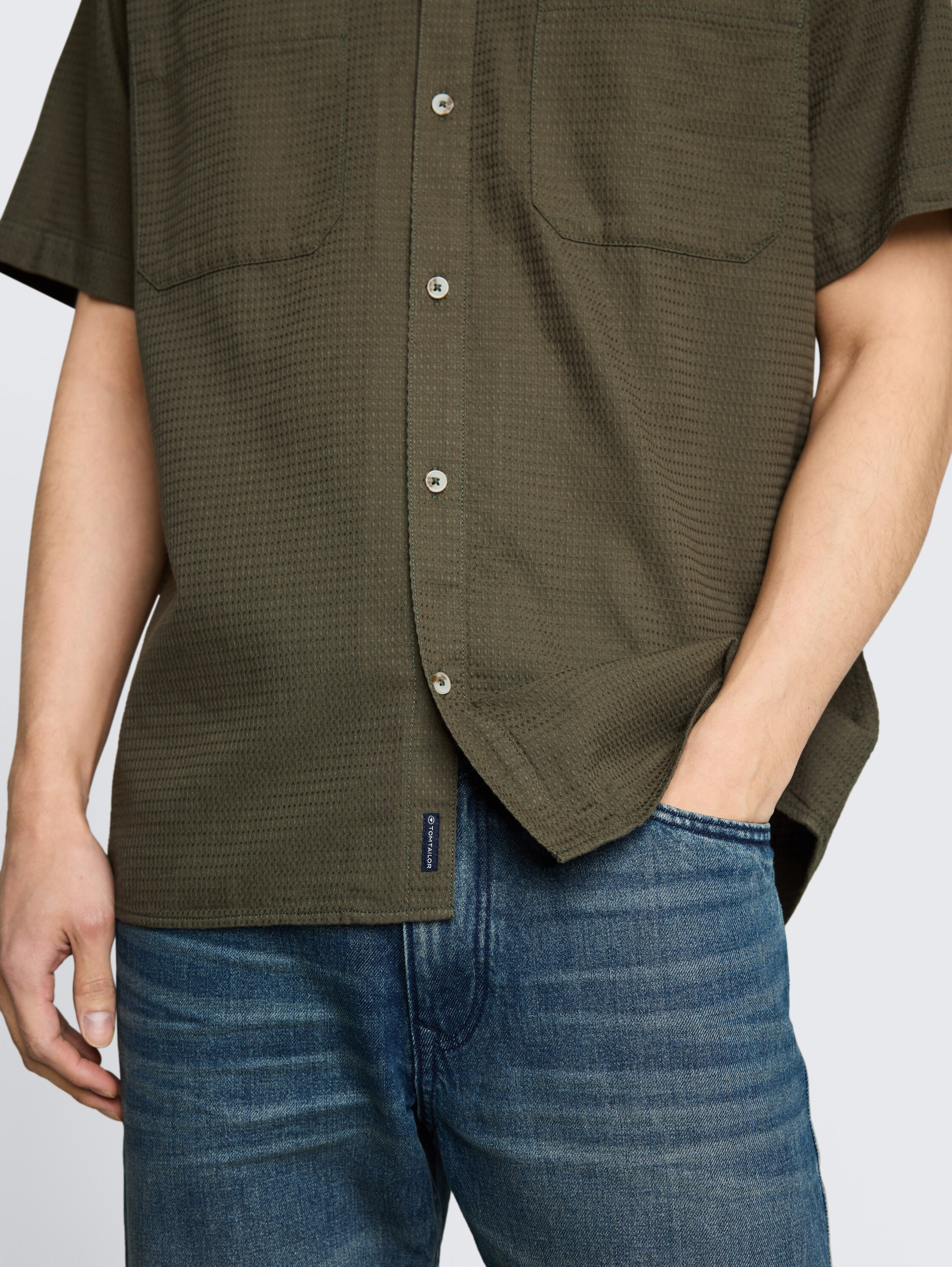 Regular fit resorthemd met wafelstructuur - deep_leaf_green - 