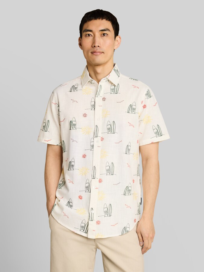 Regular fit overhemd met korte mouwen en borduursels door Men, summer surf design