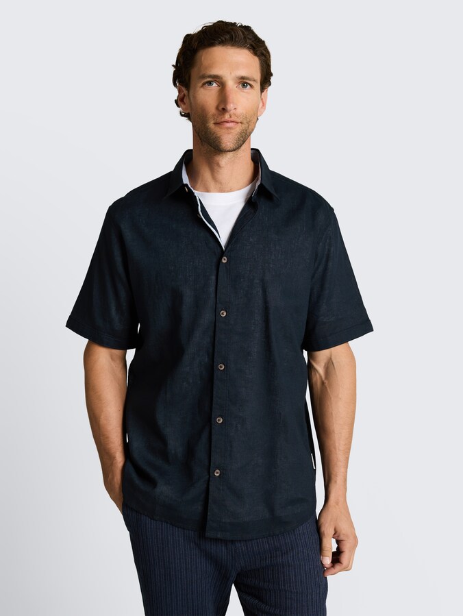 Regular fit overhemd met korte mouwen en linnen door Men, sky captain blue