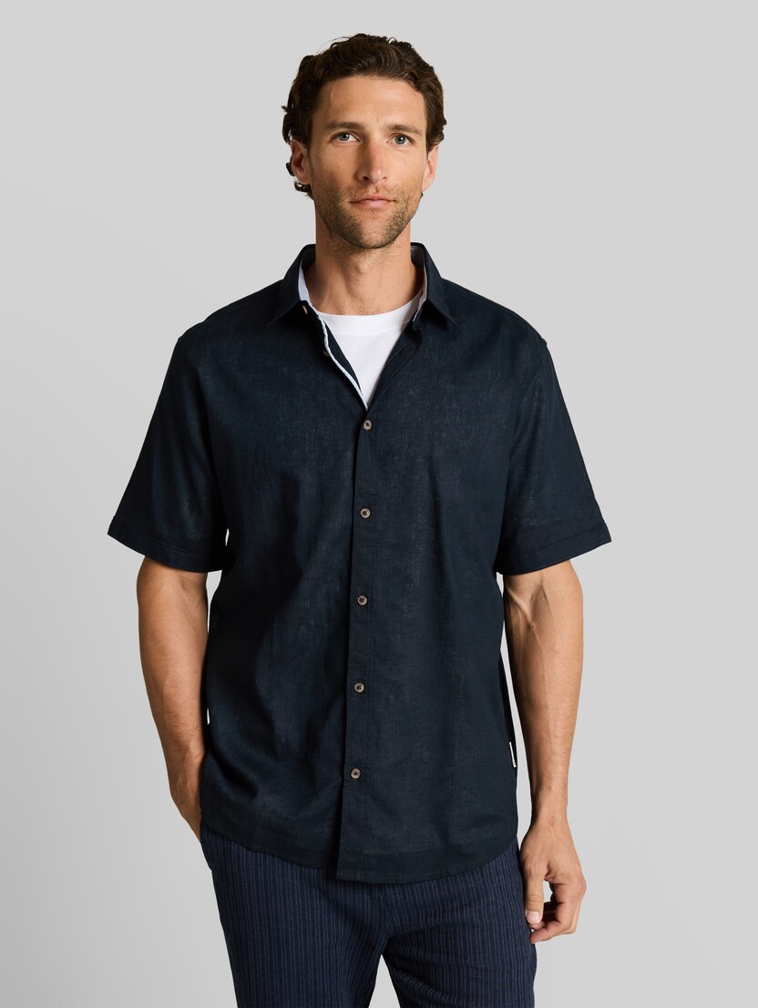Regular Fit Kurzarmhemd mit Leinenanteil von Men, sky captain blue