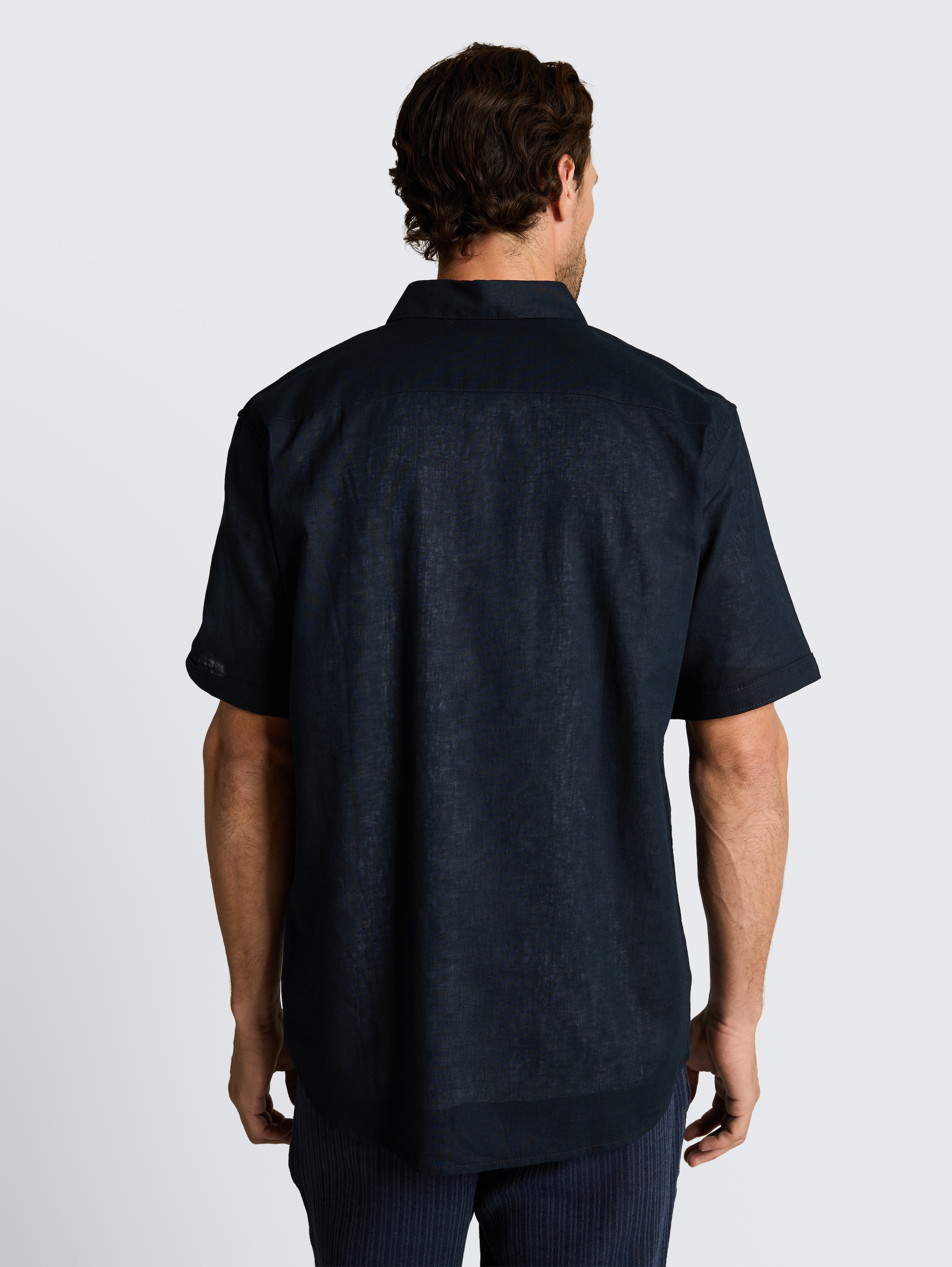 Regular Fit Kurzarmhemd mit Leinenanteil - sky_captain_blue_1 - 