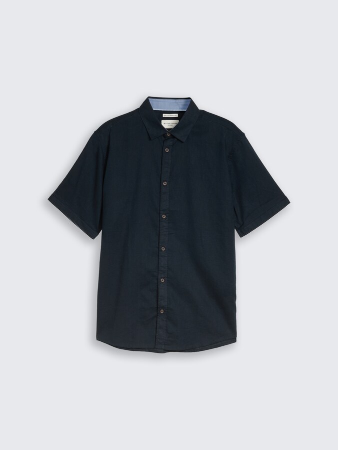 Regular Fit Kurzarmhemd mit Leinenanteil von Men, sky captain blue