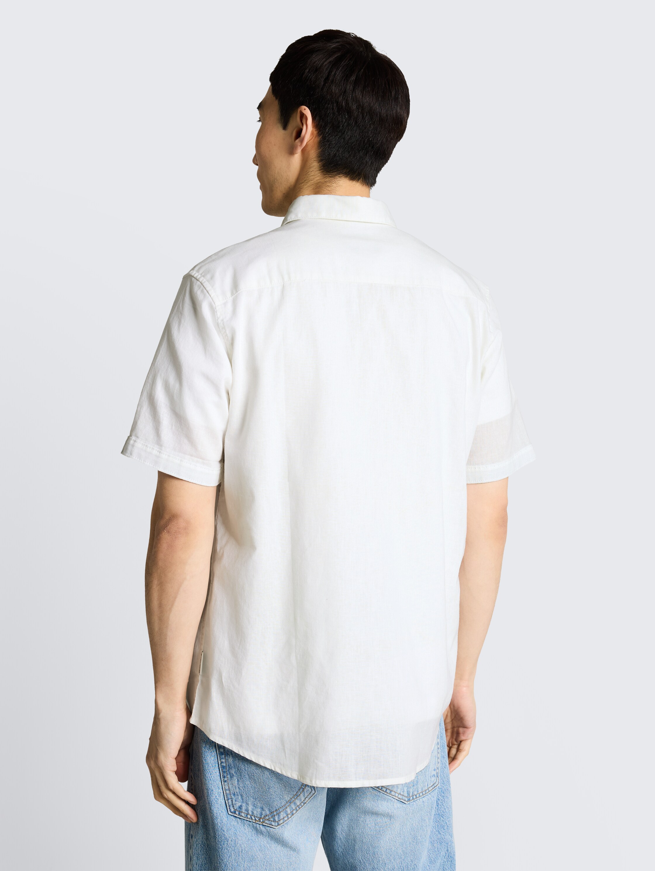Regular Fit Kurzarmhemd mit Leinenanteil - white - 