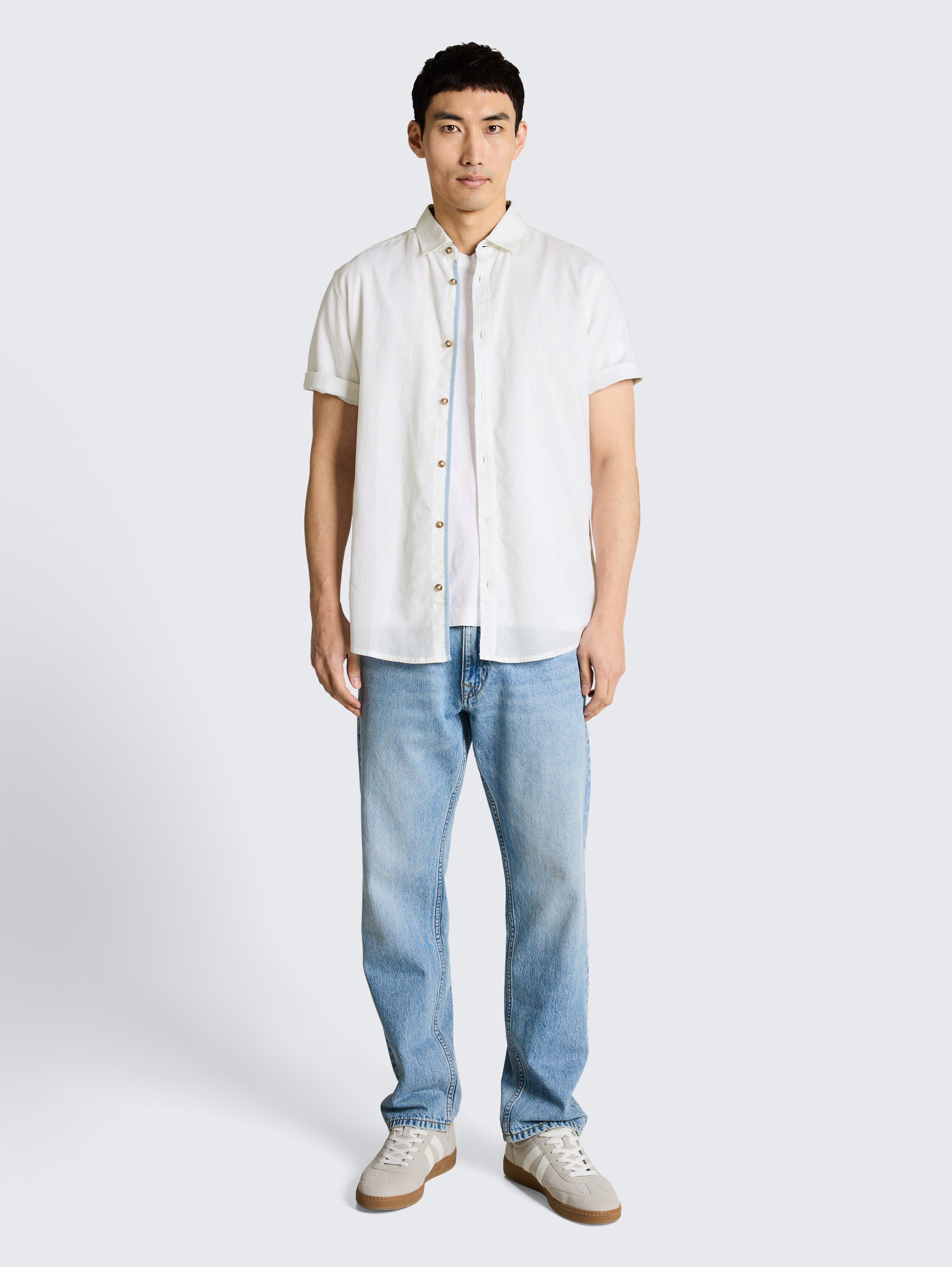 Regular Fit Kurzarmhemd mit Leinenanteil - white - 