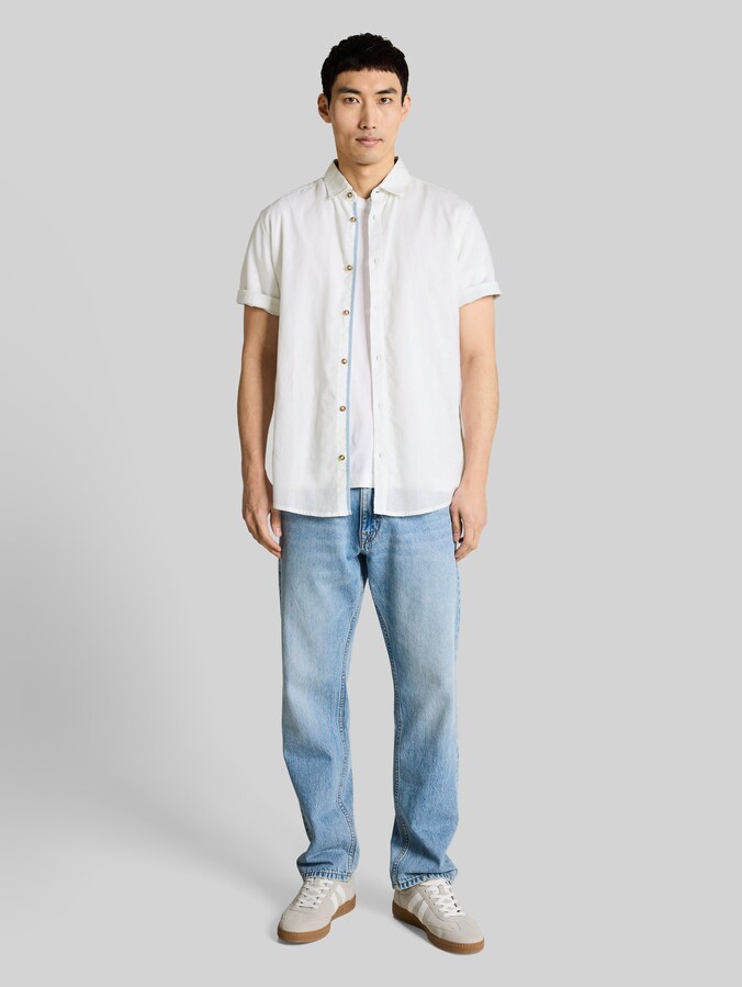 Regular fit overhemd met korte mouwen en linnen door Men, White