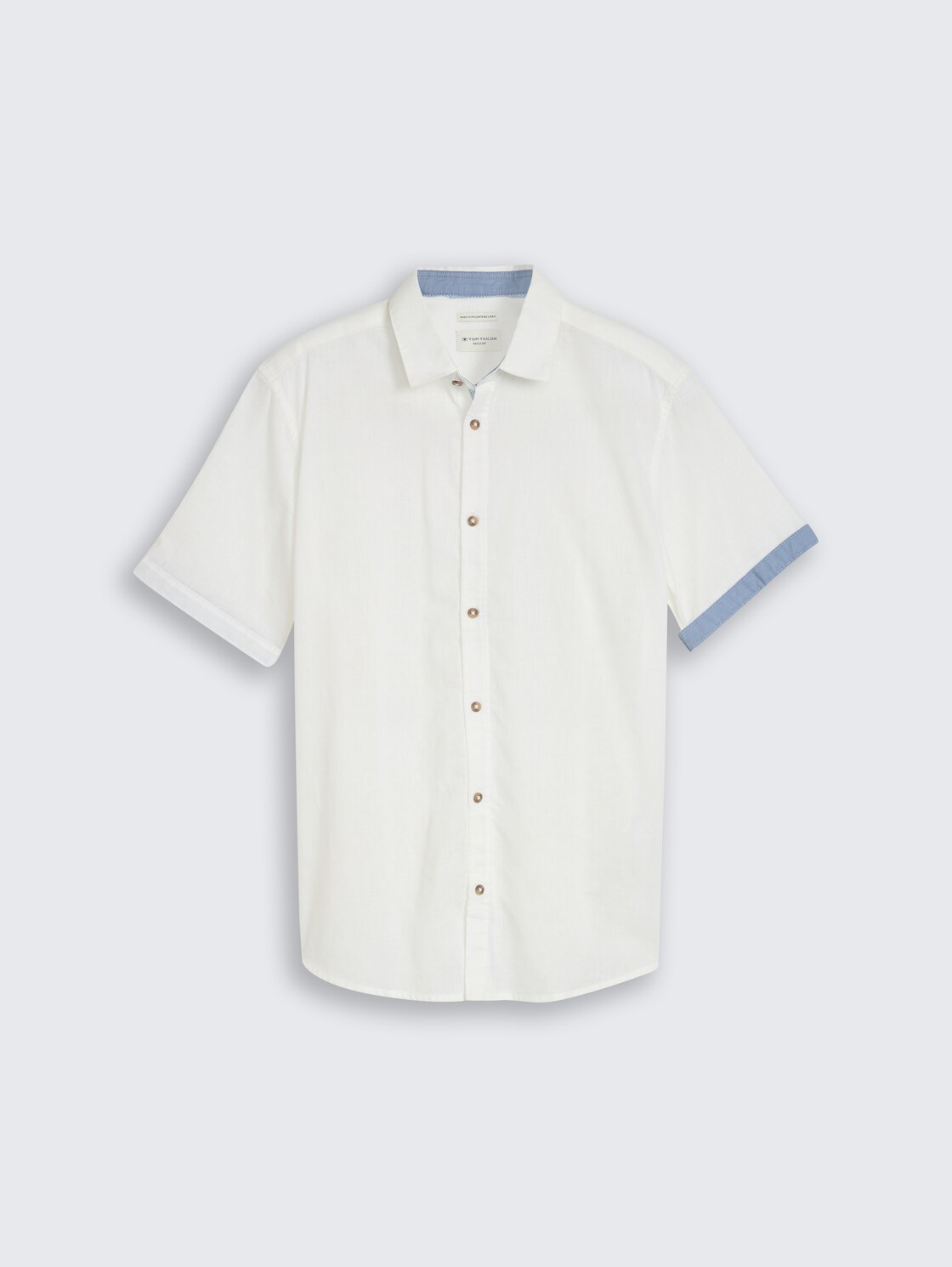 Regular fit overhemd met korte mouwen en linnen - White - Product vooraanzicht