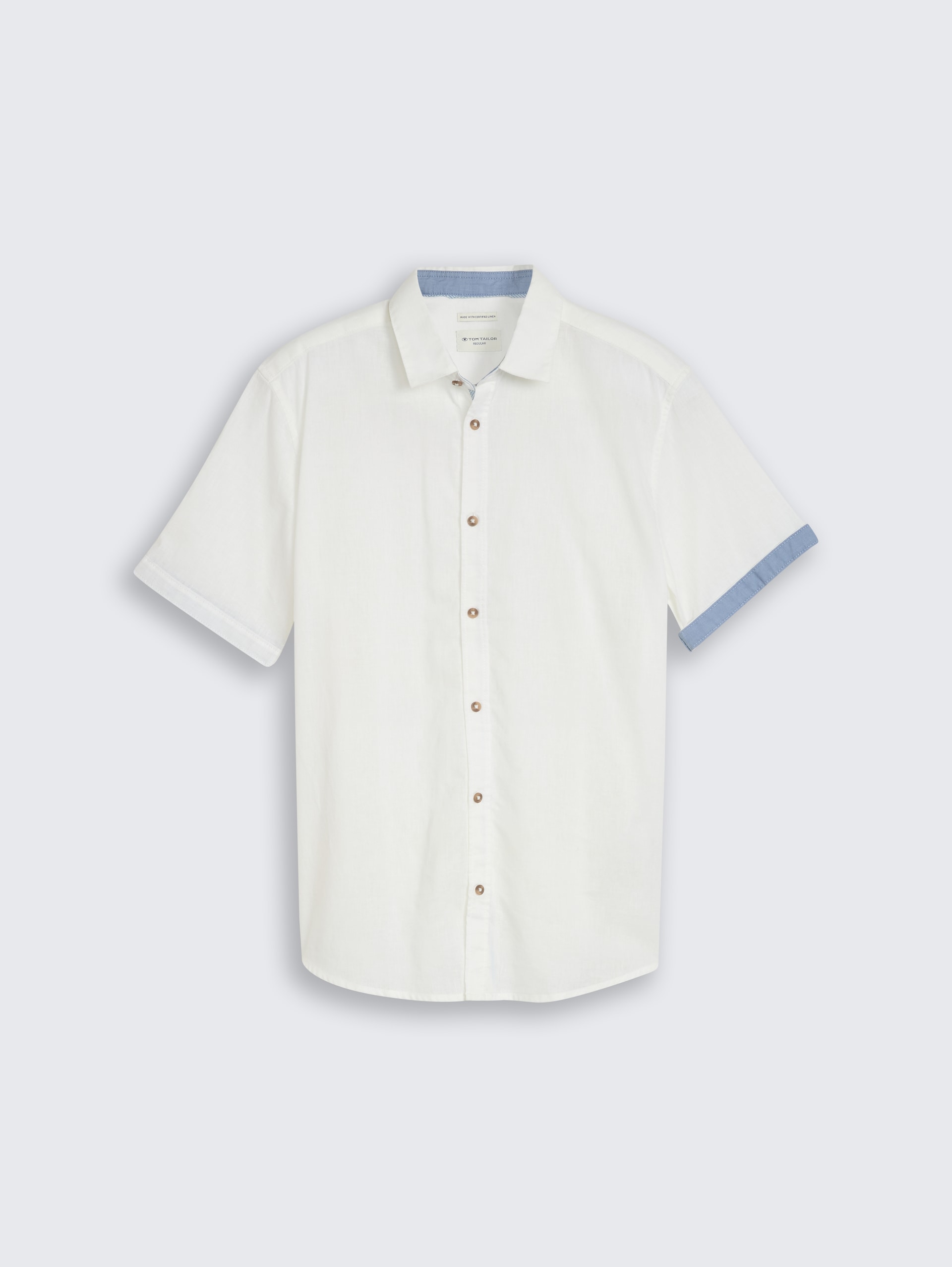 Chemise à manches courtes coupe regular avec un mélange de lin - White - Vue de face du produit