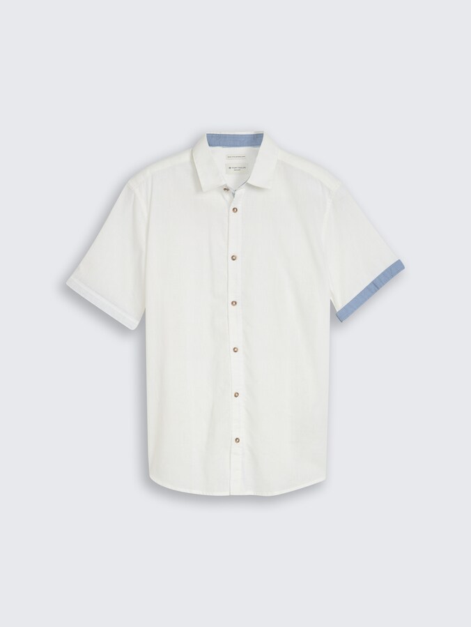 Regular Fit Kurzarmhemd mit Leinenanteil von Men, White