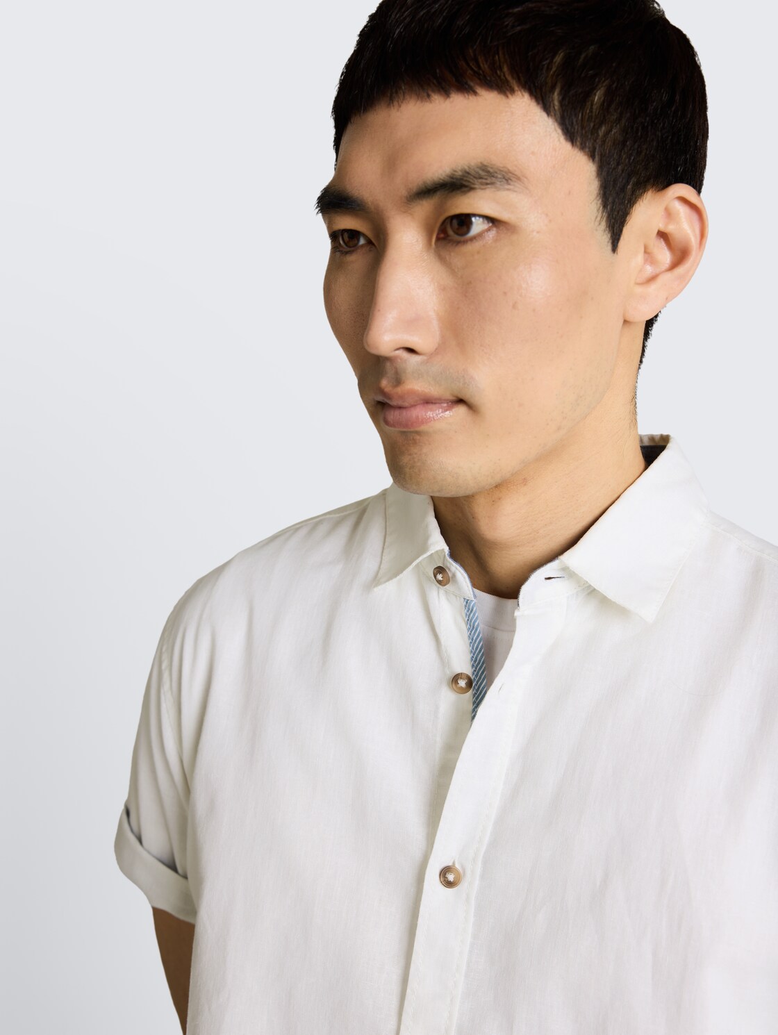 Regular fit overhemd met korte mouwen en linnen - White - Detailaanzicht model