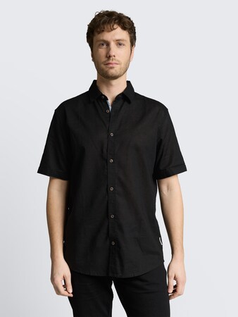 Regular Fit Kurzarmhemd mit Leinenanteil von Men, Black