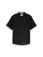 Ausgewählt, Regular Fit Kurzarmhemd mit Leinenanteil von Tom Tailor, schwarz