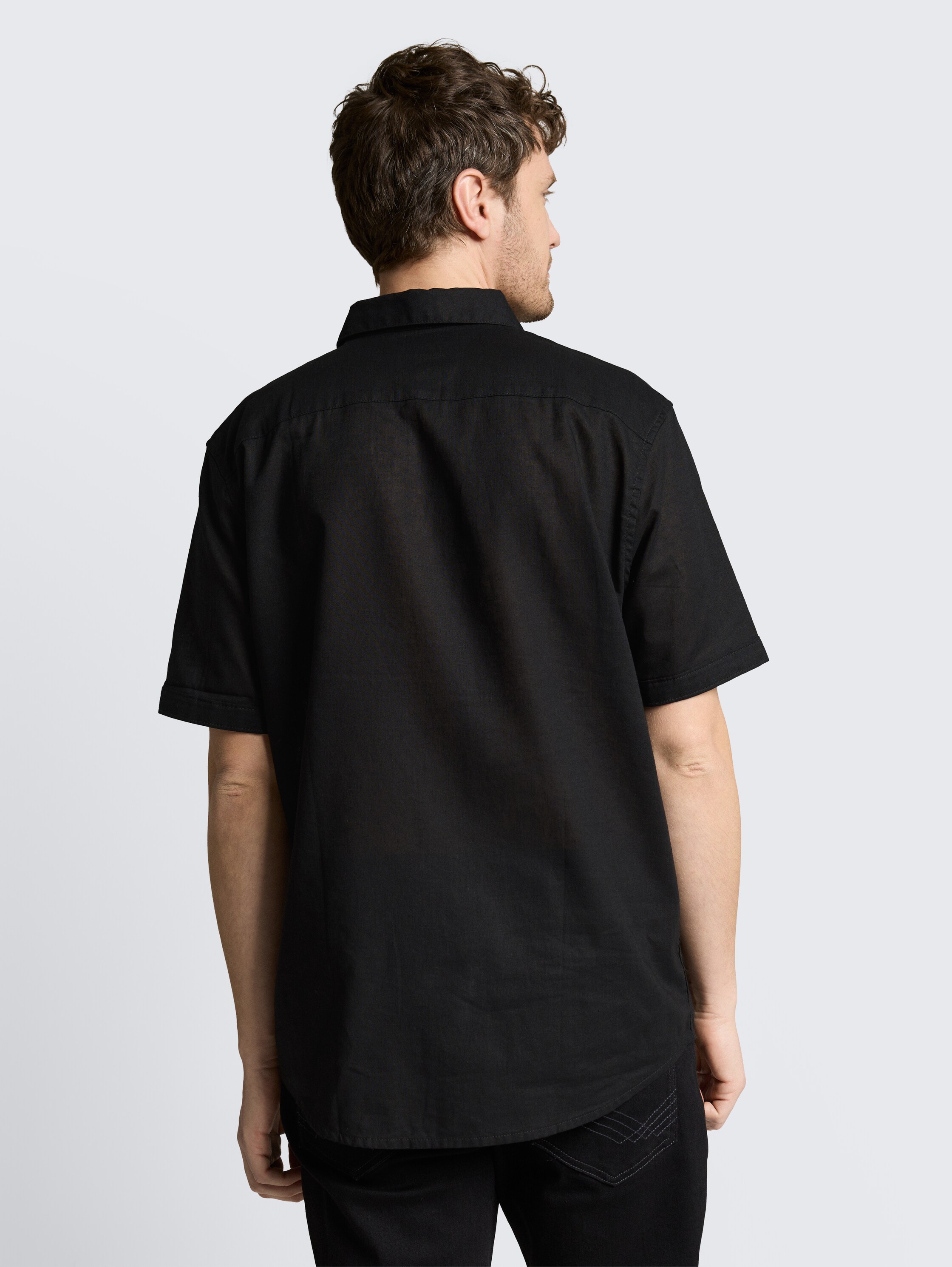 Regular fit overhemd met korte mouwen en linnen - black - 