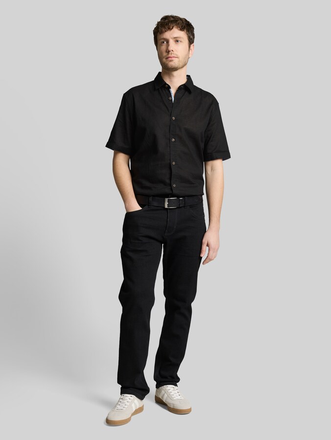 Regular fit overhemd met korte mouwen en linnen door Men, Black