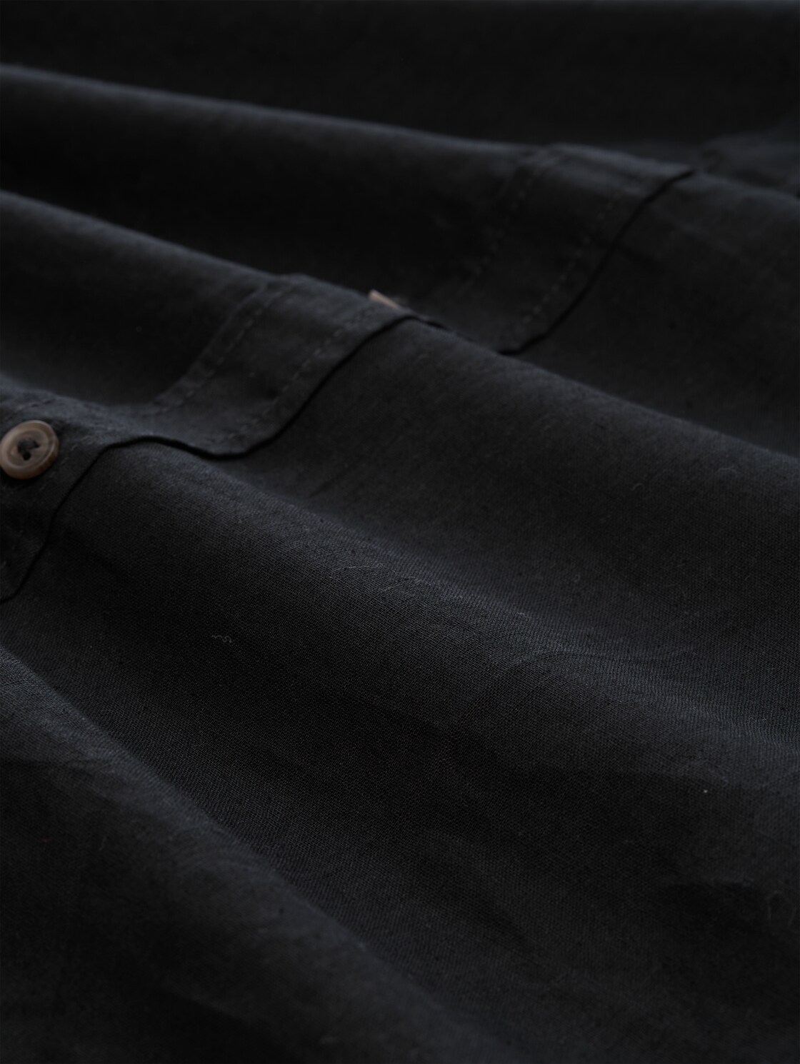 Regular Fit Kurzarmhemd mit Leinenanteil - Black - Material-Ansicht