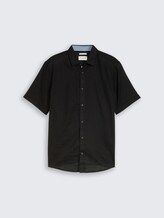Regular Fit Kurzarmhemd mit Leinenanteil - Black - Vorder-Produkt-Ansicht