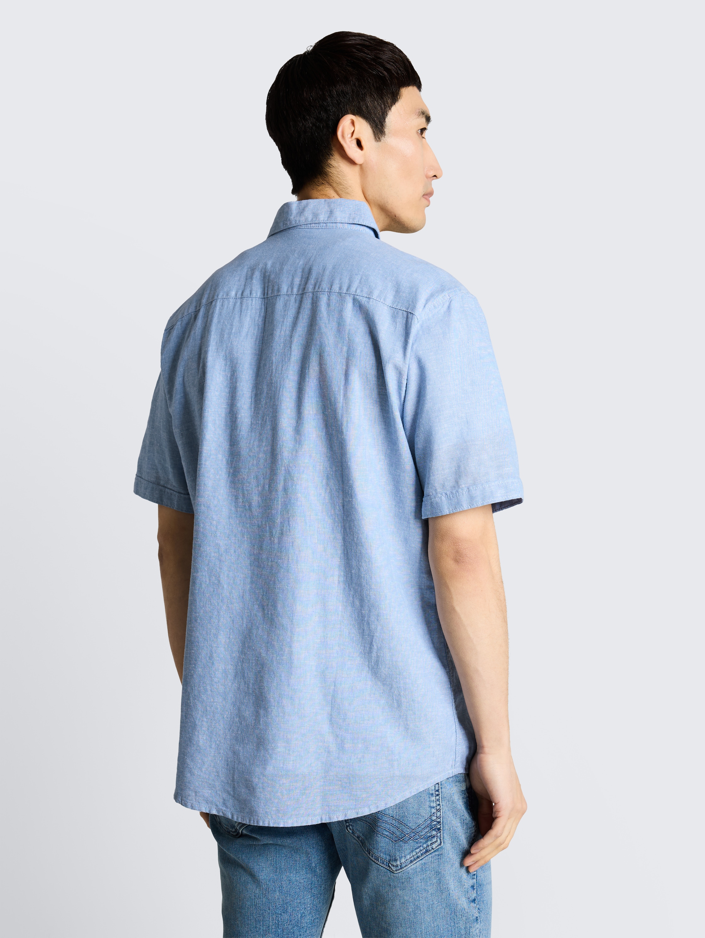 Regular Fit Kurzarmhemd mit Leinenanteil - bleeched_blue_chambray - 