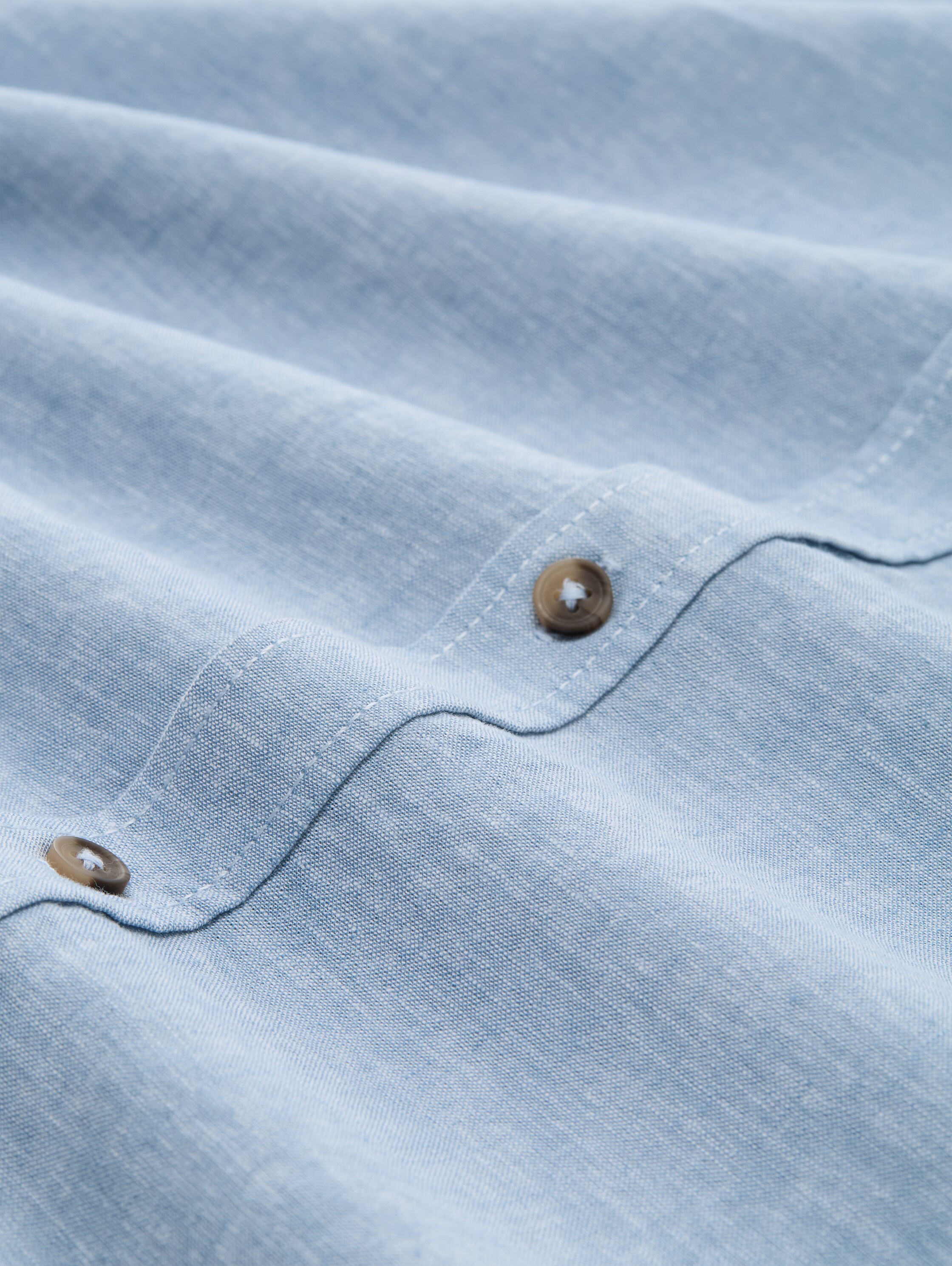 Regular Fit Kurzarmhemd mit Leinenanteil - bleeched_blue_chambray - 