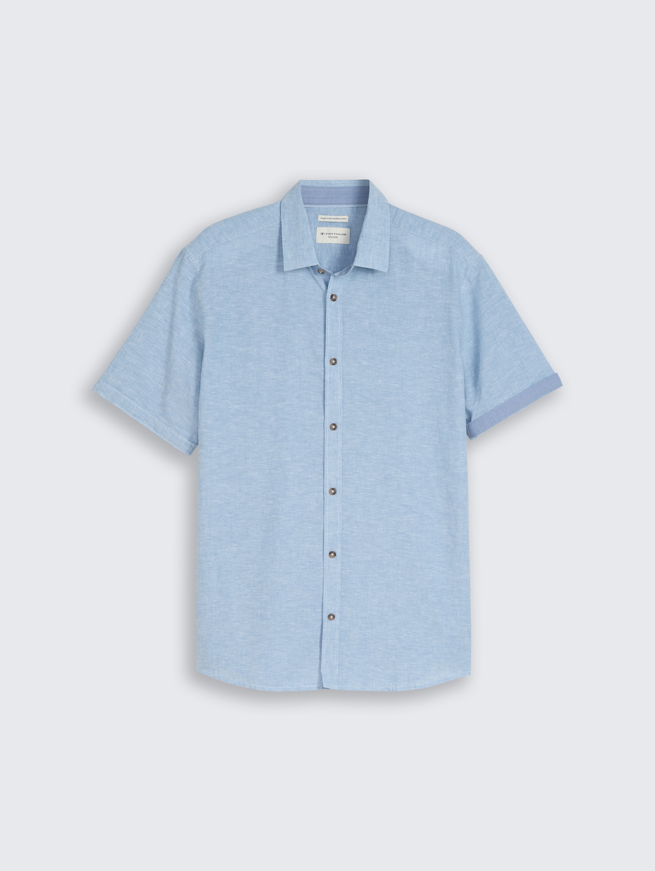 Regular Fit Kurzarmhemd mit Leinenanteil - bleeched_blue_chambray - 