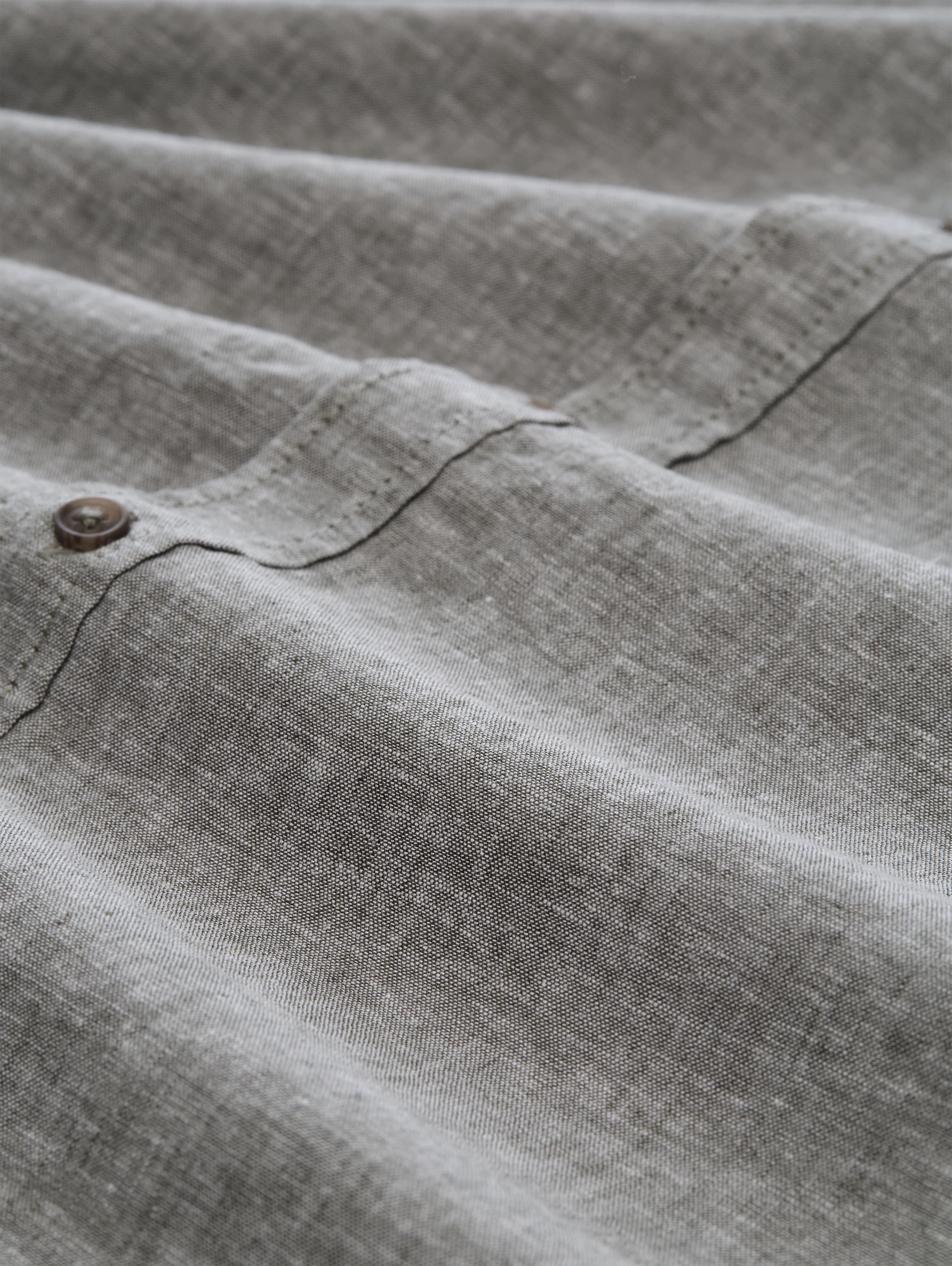 Regular Fit Kurzarmhemd mit Leinenanteil - faded_leaf_green_chambray - 