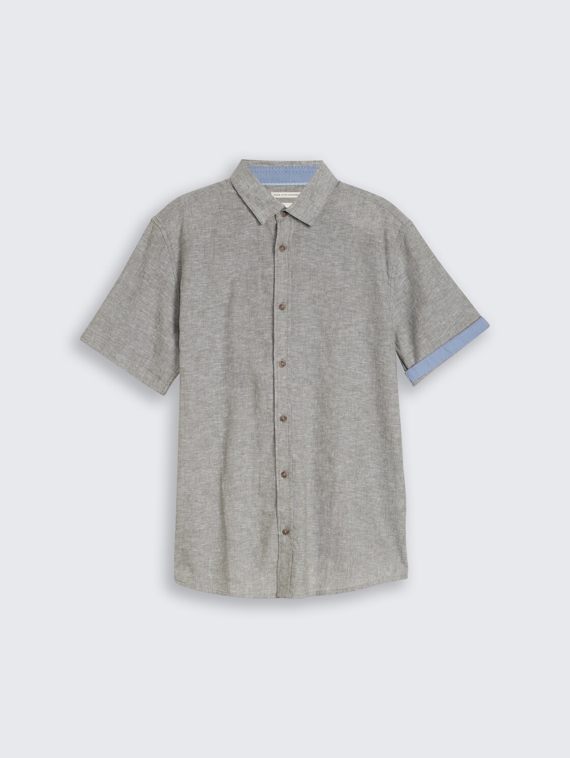 Regular fit overhemd met korte mouwen en linnen - faded leaf green chambray - Product vooraanzicht