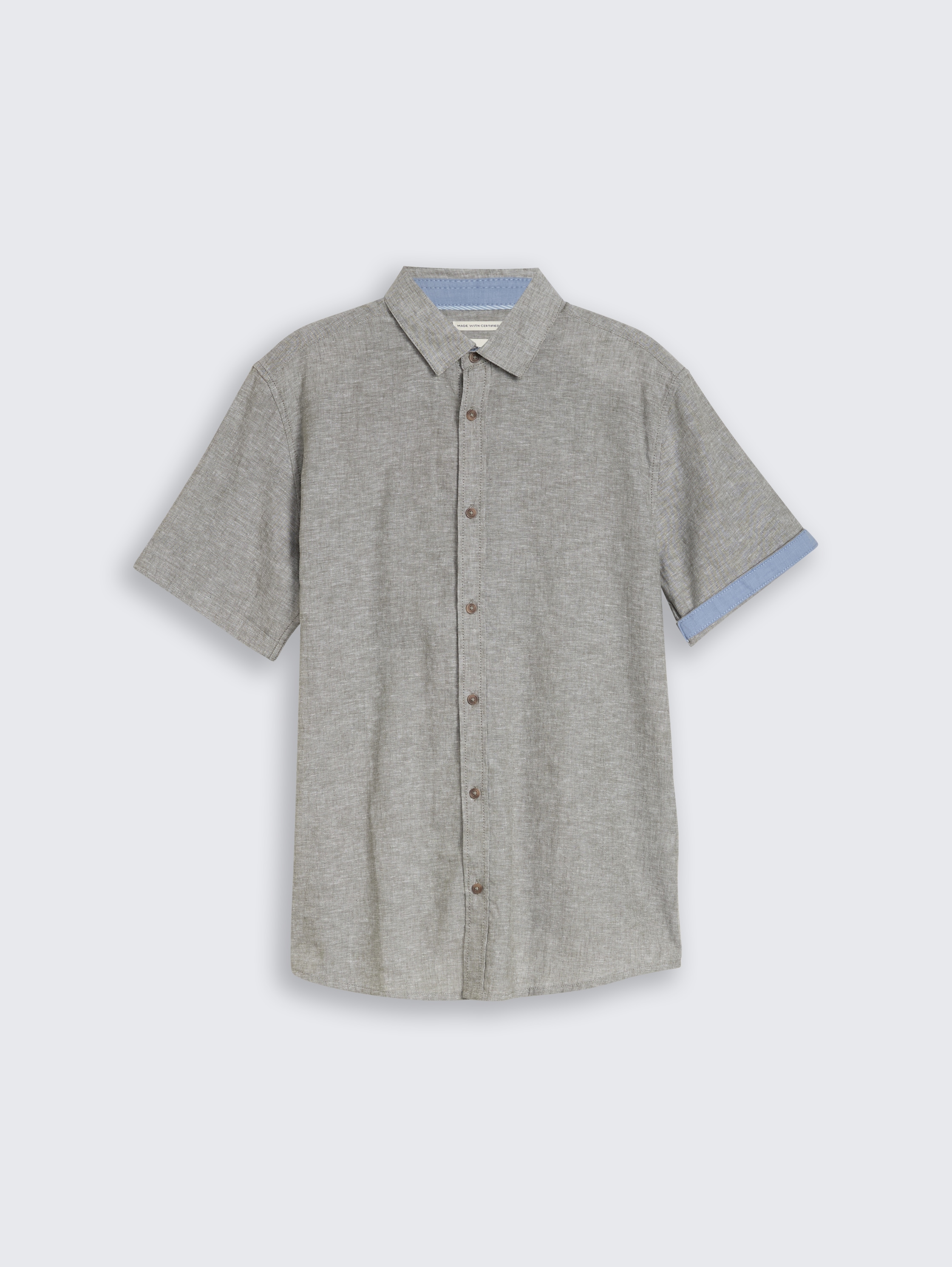 Regular Fit Kurzarmhemd mit Leinenanteil - faded_leaf_green_chambray - 