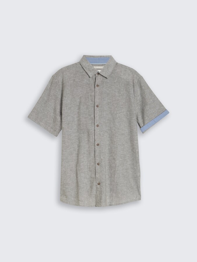 Regular Fit Kurzarmhemd mit Leinenanteil von Men, faded leaf green chambray