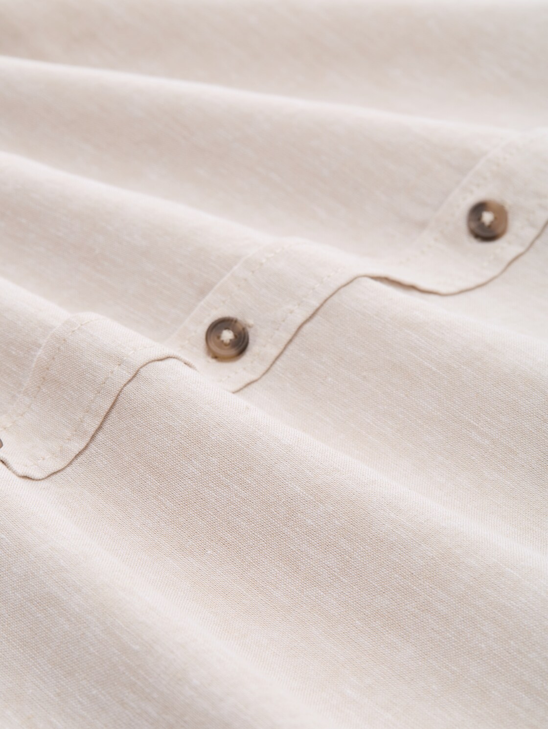 Regular fit overhemd met korte mouwen en linnen - cashew beige chambray - Materiaalweergave