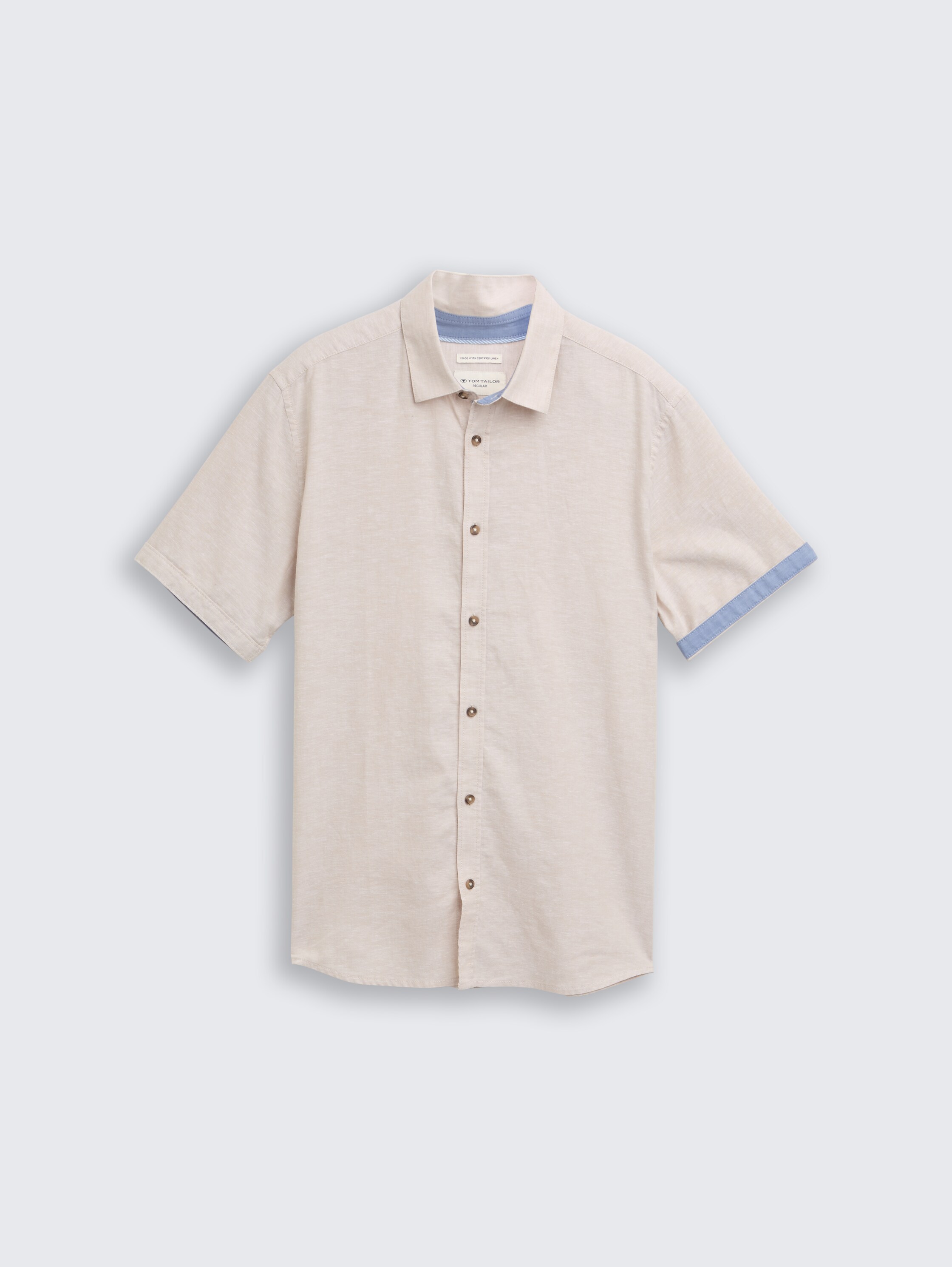 Regular Fit Kurzarmhemd mit Leinenanteil - cashew_beige_chambray - 