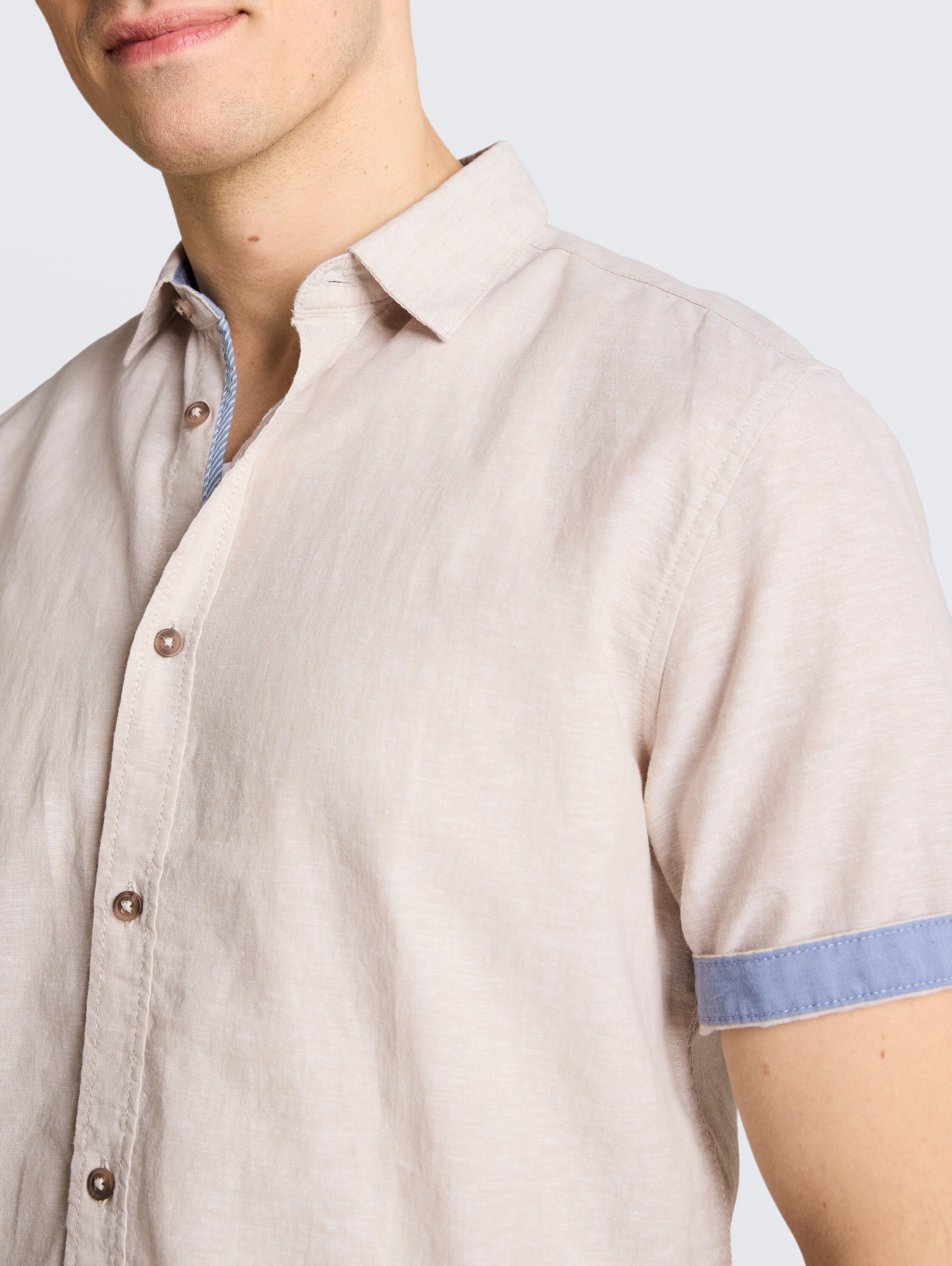 Regular Fit Kurzarmhemd mit Leinenanteil - cashew_beige_chambray - 