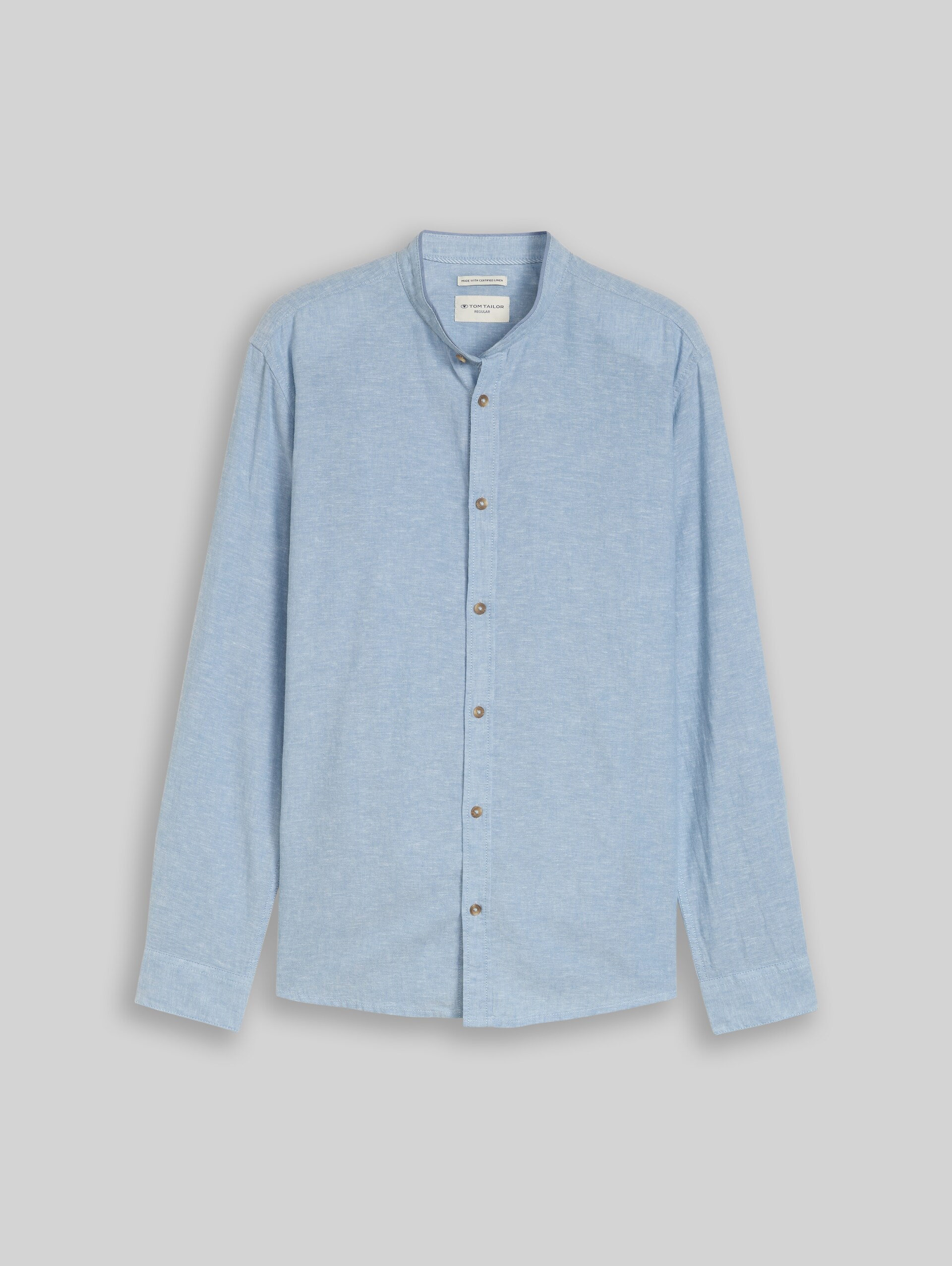 Regular fit shirt with linen blend - bleeched blue chambray - Front product view