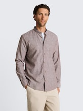 Overhemd met normale pasvorm en linnenmix - rocky brown chambray - Nek model vooraanzicht